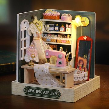 Cute Room 3D-Puzzle Puppenhaus Miniatur DIY Modellbausatz Schneiderei, Puzzleteile, 3D-Puzzle Modellbausatz 1:24 mit Möbeln zum Basteln-Serie Mini Szenen