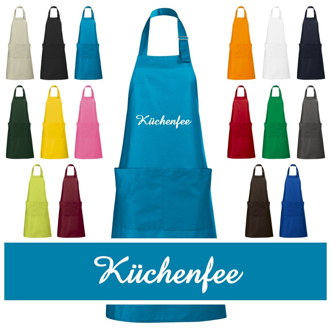Schnoschi Kochschürze Hochwertige Küchenschürze mit Küchenfee bestickt, Stickerei mit Küchenfee