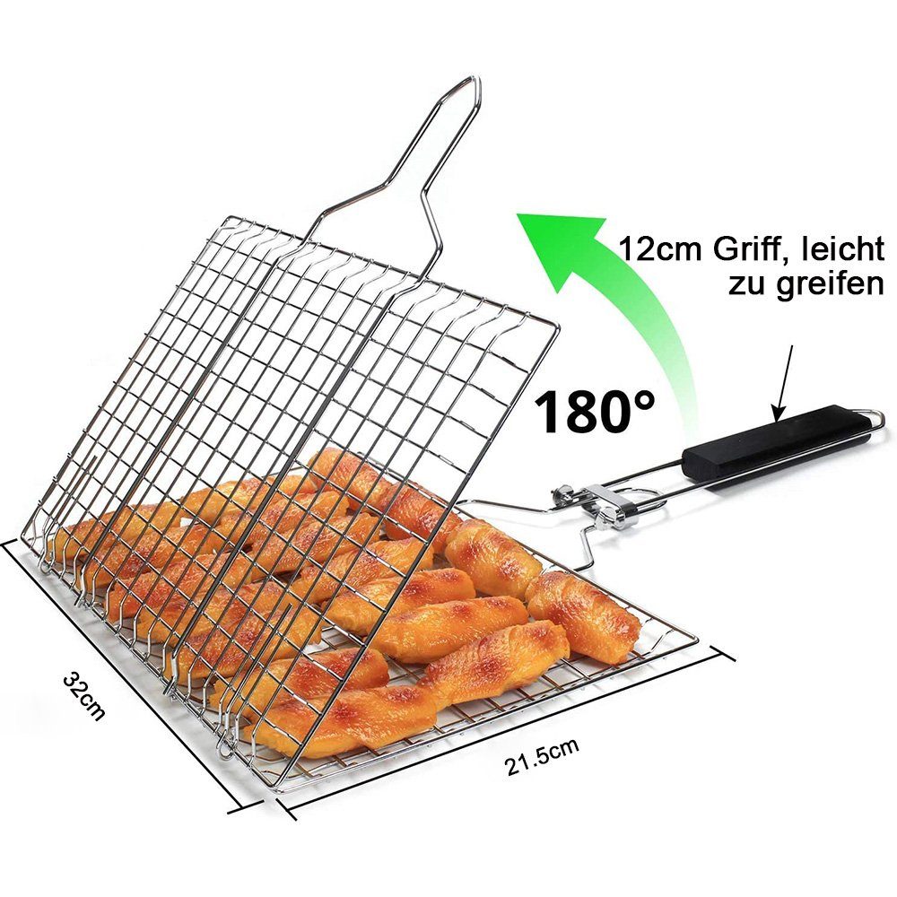 Grillen Fisch-Grillkorb, faltbar, für Grillplatte Edelstahl-Grillkorb NUODWELL tragbarer
