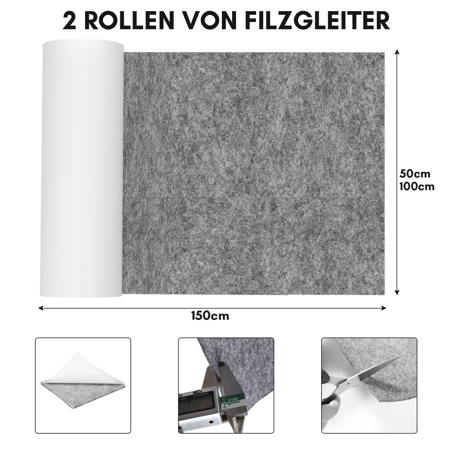 Clanmacy Möbelfuß Filz selbstklebend 50x150cm, Filzgleiter Selbstklebend Grau