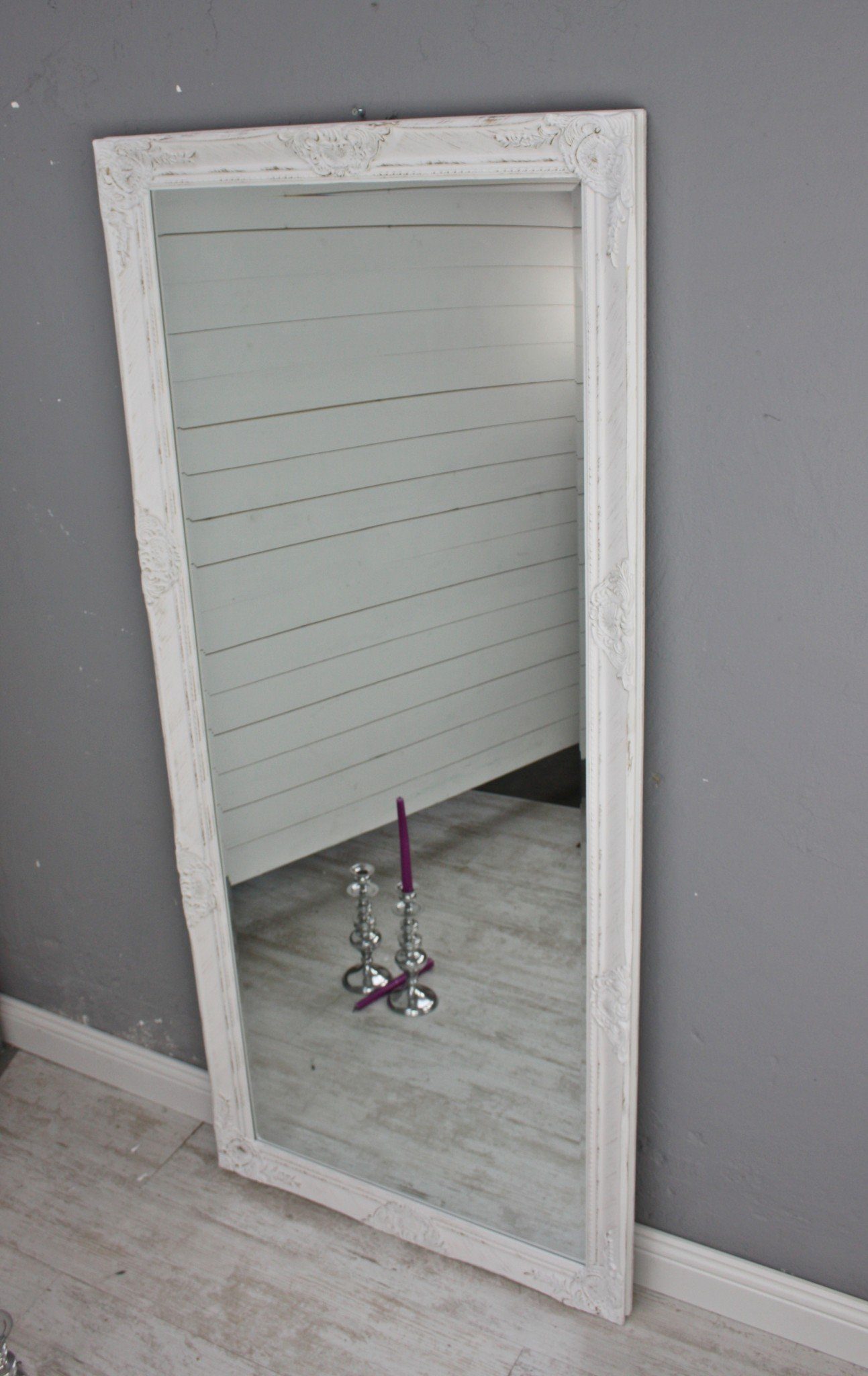 Spiegel Badspiegel 162 HOLZ schlicht Holzrahmen weiß Wandspiegel weiß Standspiegel | Wandspiegel weiß weiß 162cm, Landhaus Spiegel elbmöbel