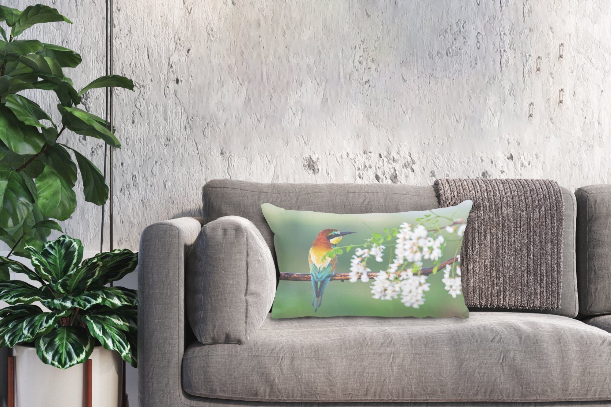 Dekoration, Blumen, Bienenfresser Schlafzimmer Vogel MuchoWow - Dekokissen - mit Zierkissen, Dekokissen Füllung, Wohzimmer