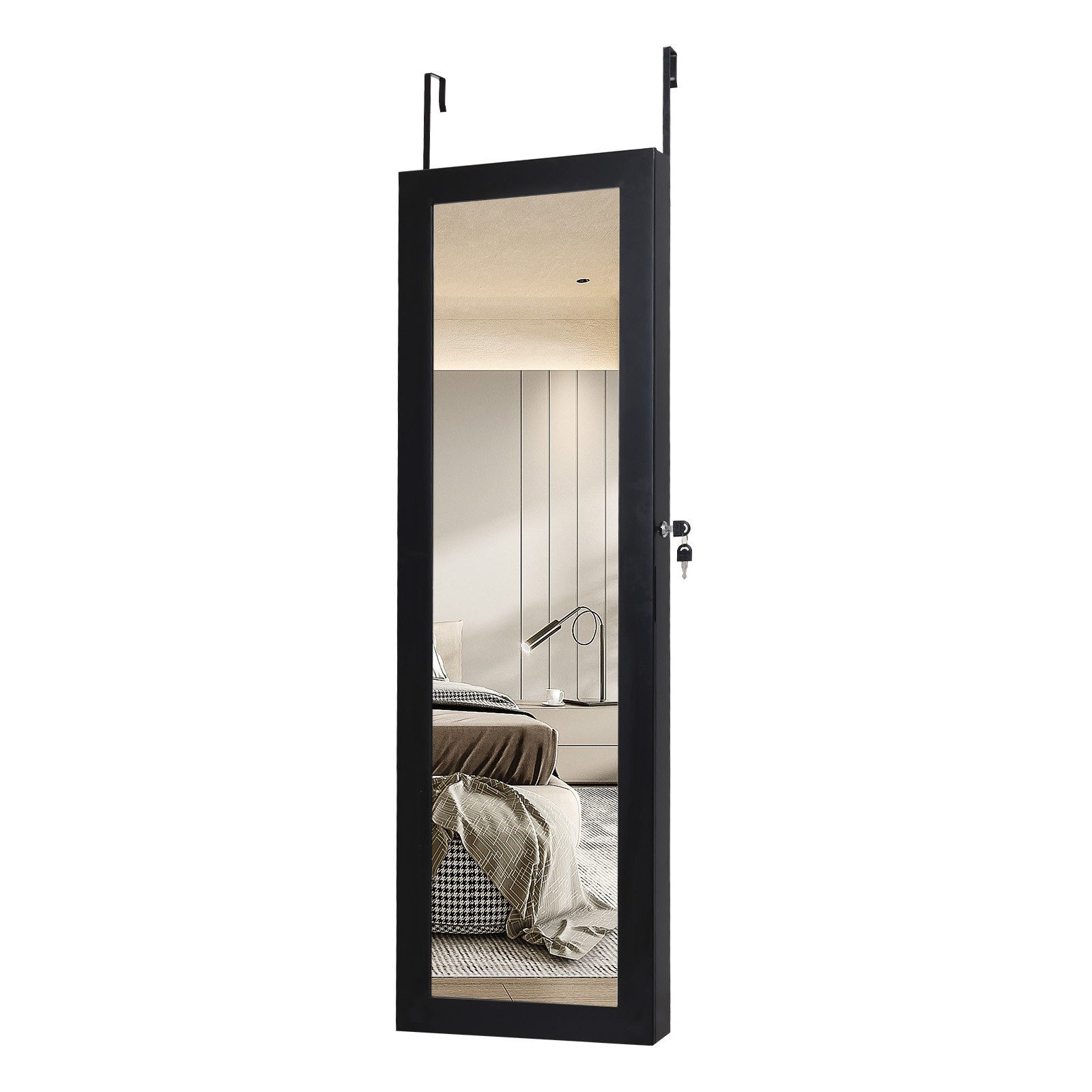 COSTWAY Schmuckschrank mit Spiegel,abschließbar,Tür-/Wandmontage, 37x120cm