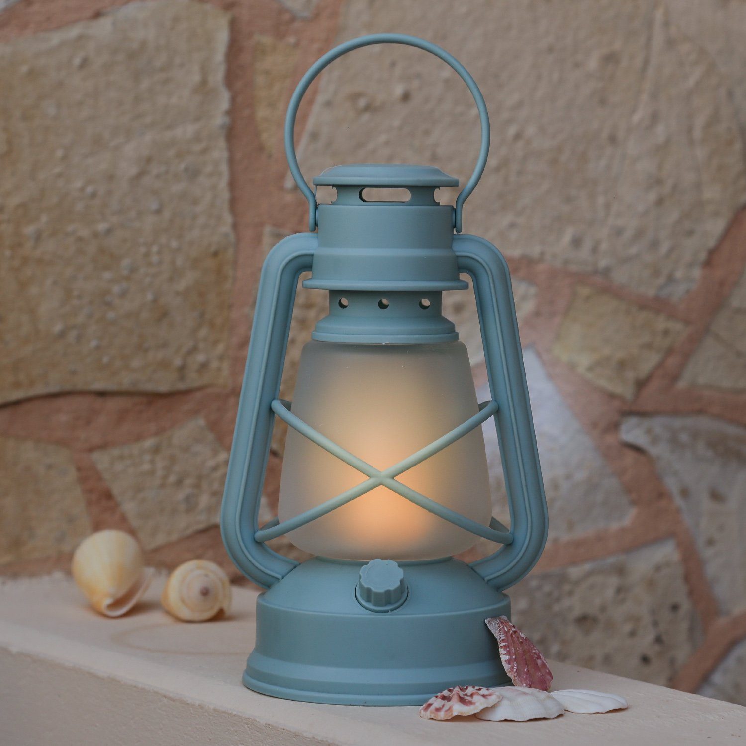 Grubenlampe 22cm, Sturmlaterne Laterne MARELIDA LED Retro amber Classic, Laterne H: Flammeneffekt LED LED blau