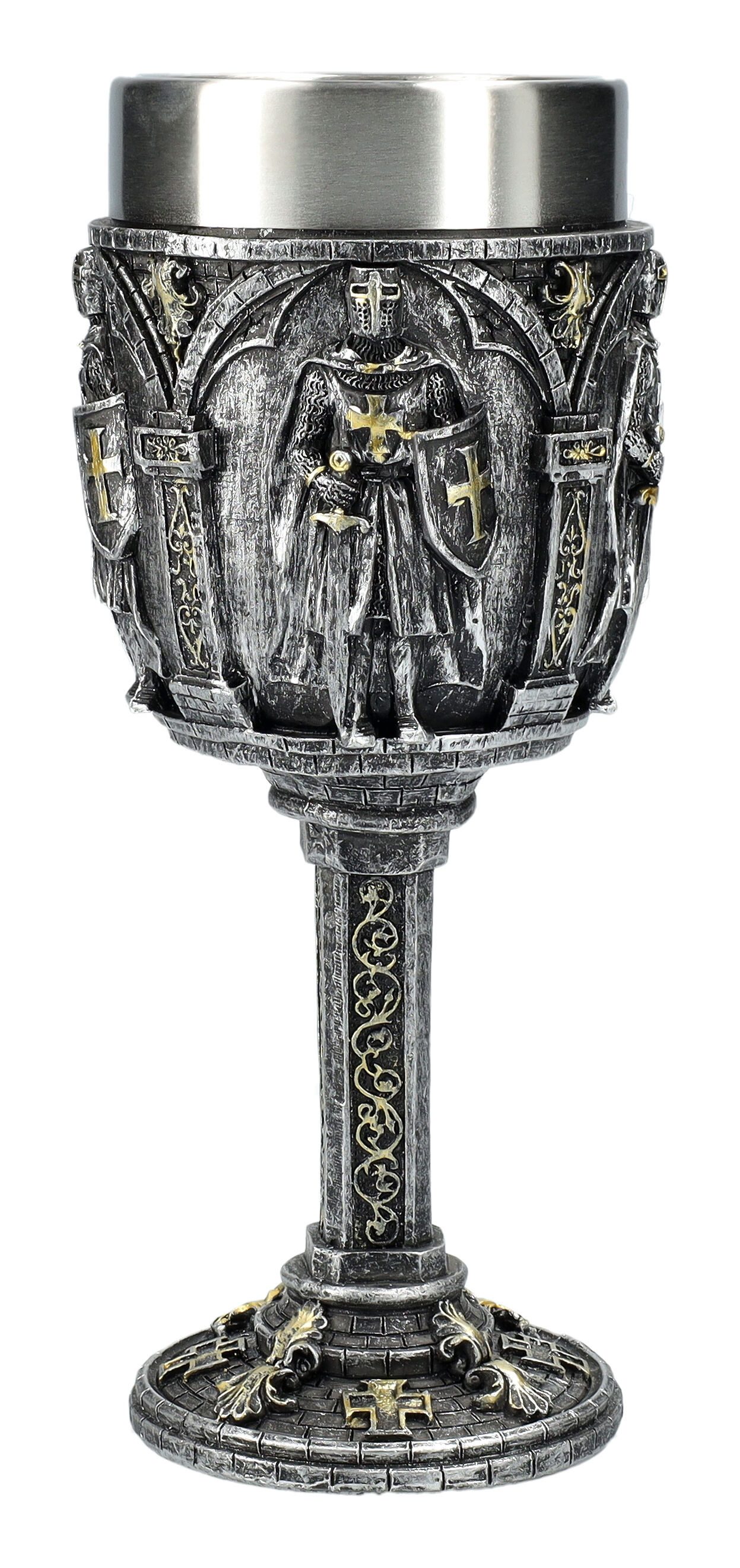 Figuren Shop GmbH Becher Mittelalterlicher Kelch - Edle Ritter - Mittelalter Weinkelch Deko, Kunststein (Polyresin), Edelstahl