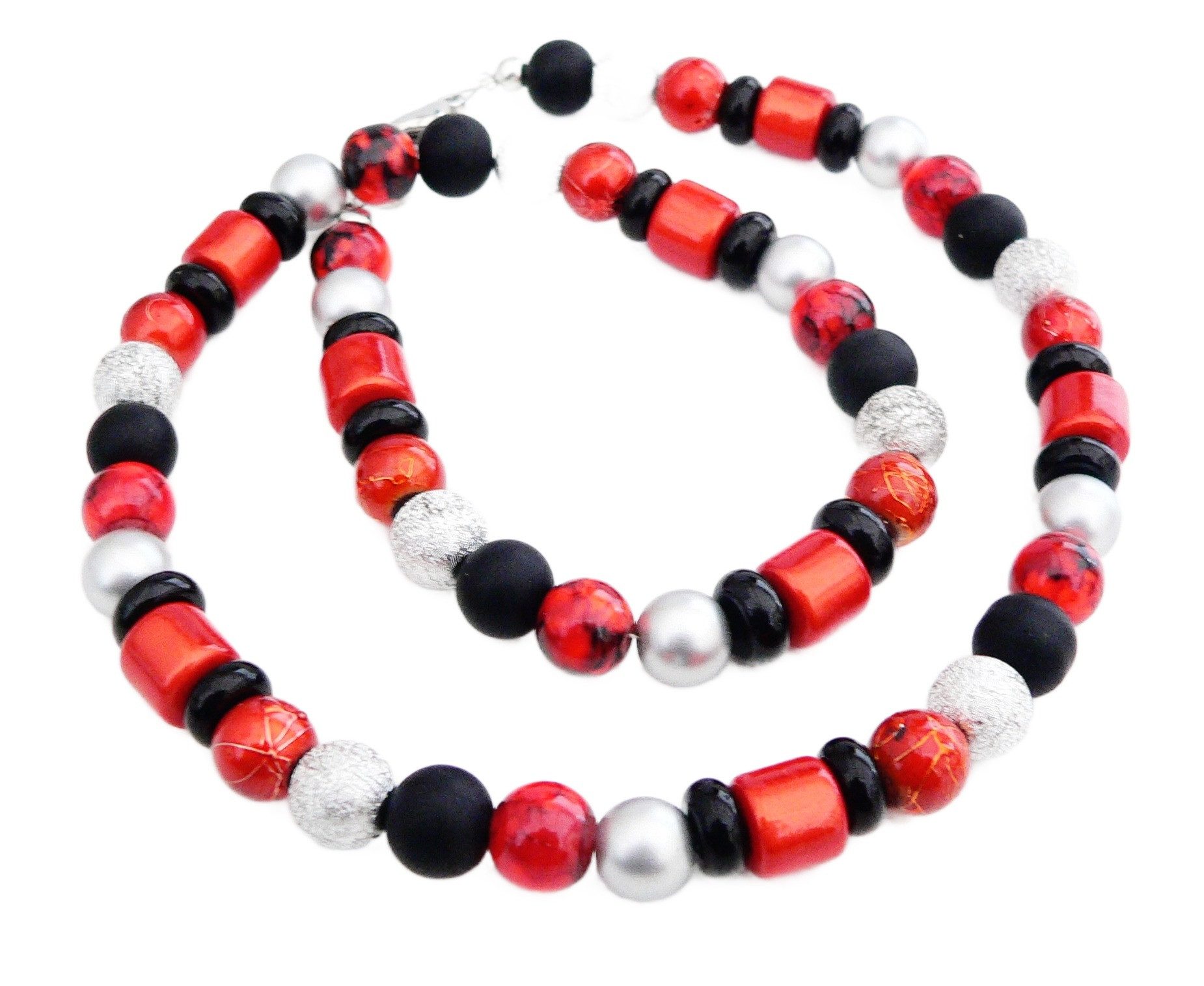 traumschmuck Collier 498. Collier Halskette Glas Miracle silberfarben/schwarz Glitzer, handgefertigt