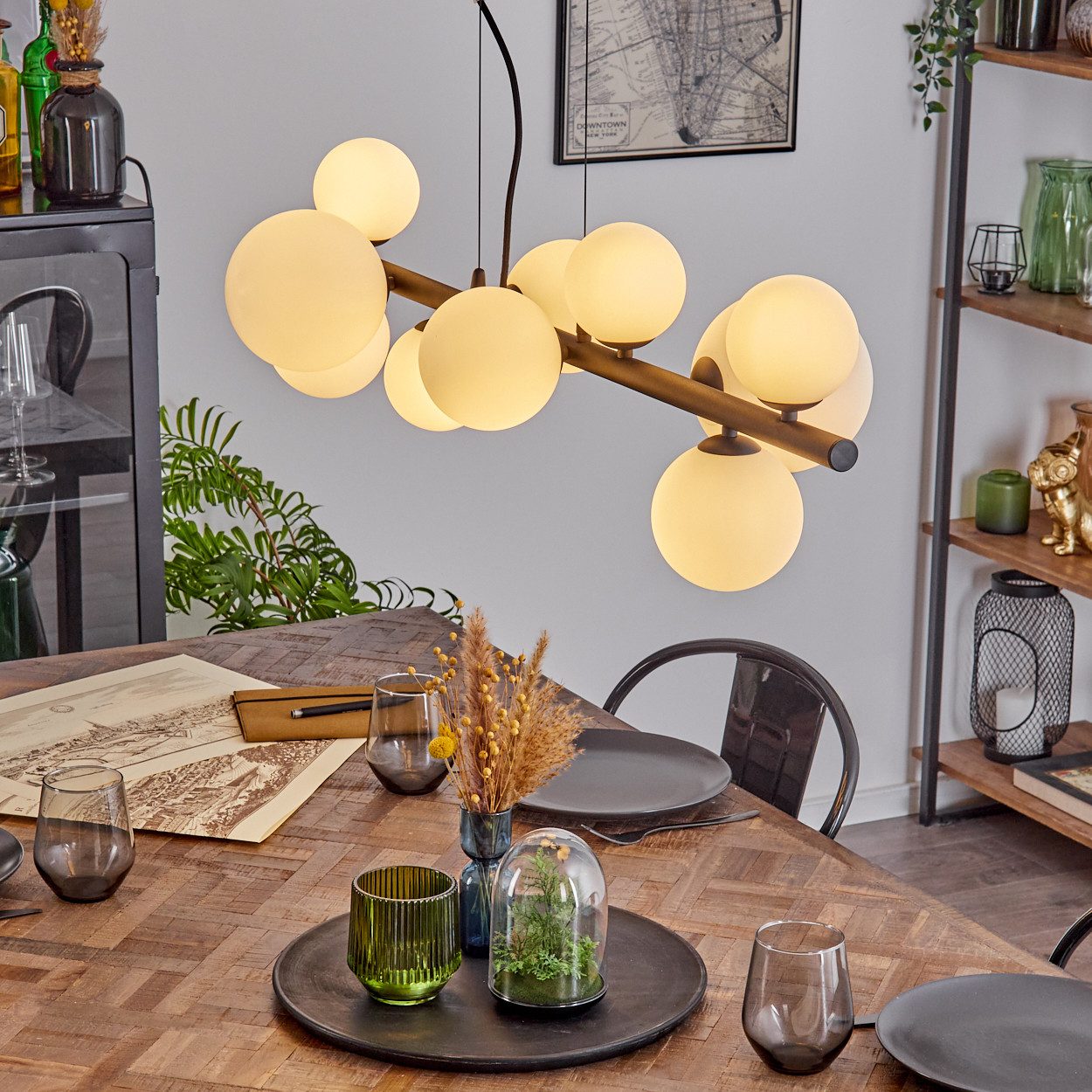 hofstein Pendelleuchte Hängelampe aus Metall/Glas in Schwarz/Weiß/Milchglas günstig online kaufen