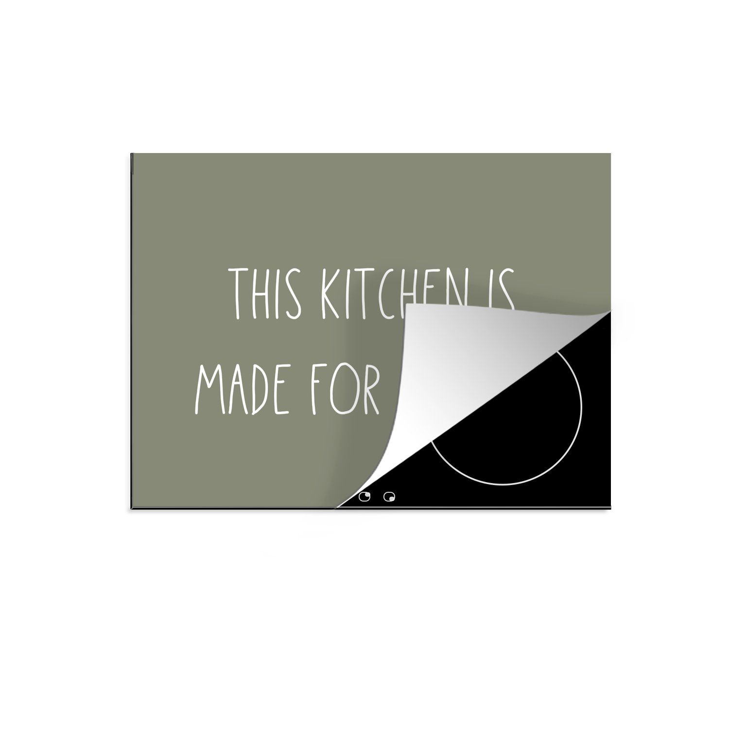 MuchoWow Herdblende-/Abdeckplatte Zitate - Sprichwörter - Diese Küche ist zum Tanzen gemacht - Küche, Vinyl, (1 tlg), 70x52 cm, Mobile Arbeitsfläche nutzbar, Ceranfeldabdeckung