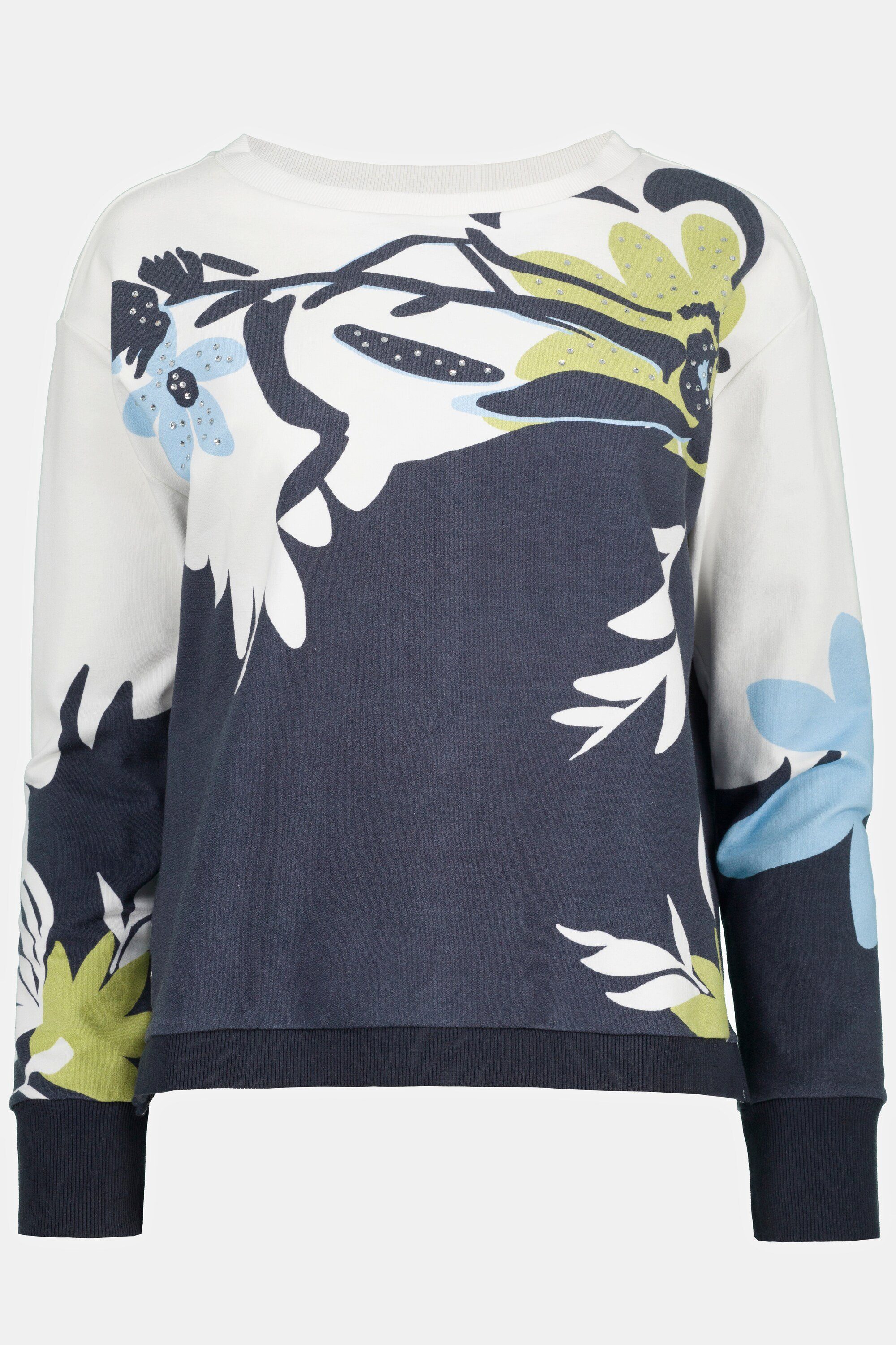 Damen Pullover Gina Laura Sweatshirt Sweatshirt Identity Blüten U-Boot-Ausschnitt