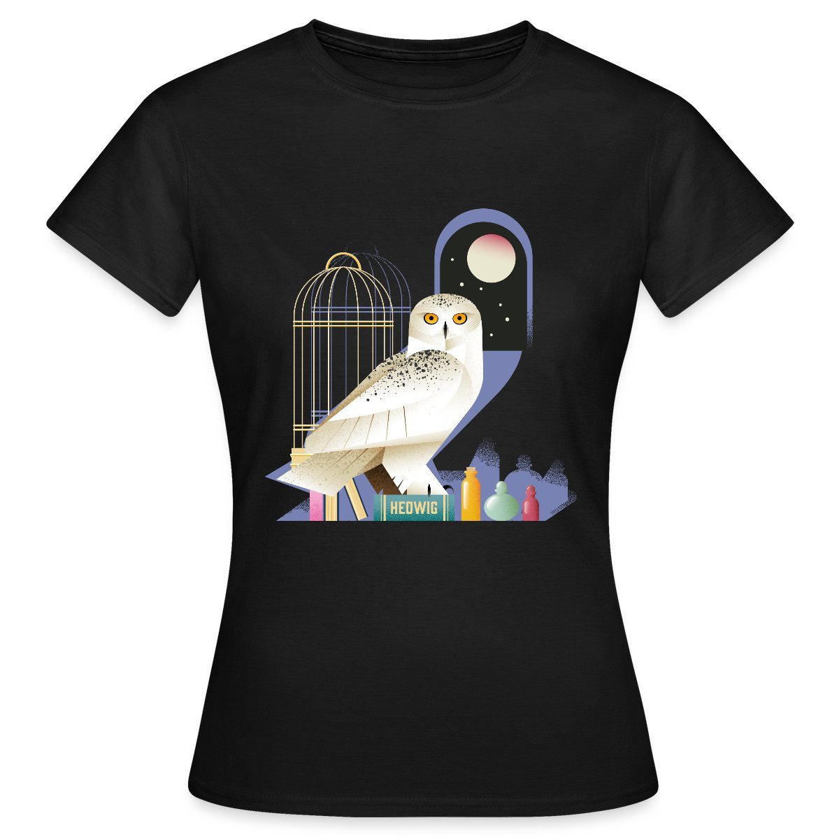 Spreadshirt T-Shirt Harry Potter Eule Hedwig Bei Nacht Frauen T-Shirt (1-tlg)