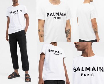 Balmain T-Shirt BALMAIN Flocked Logo Straight Fit T-Shirt Cotton Shirt Paris Tee L