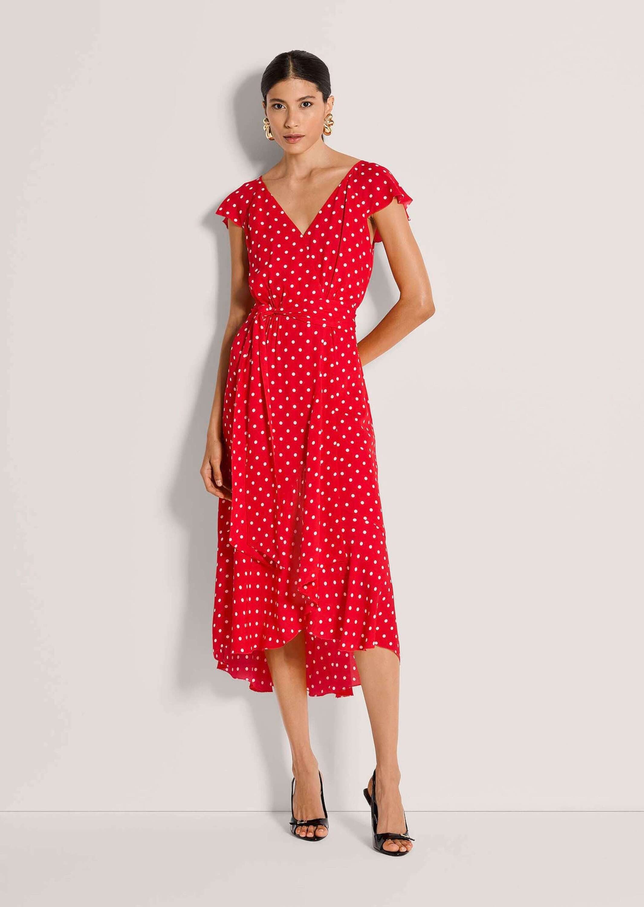 MADELEINE Maxikleid Midikleid mit Tupfenmuster Sommerkleid mit V-Ausschnitt, Reißverschluss, Wadenlänge und ohne Arm