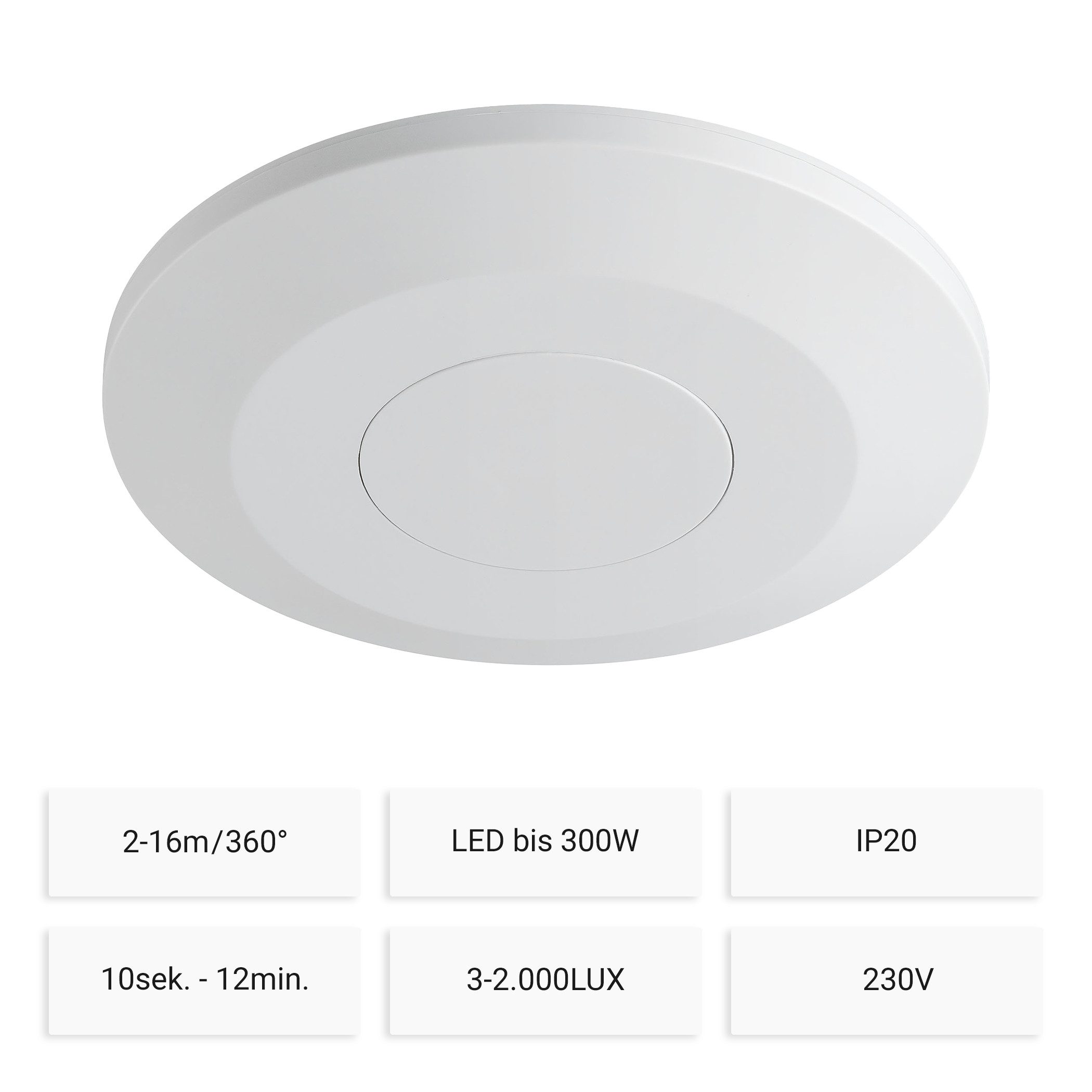 SEBSON Bewegungsmelder Bewegungsmelder Innen Aufputz Deckenmontage LED geeignet, 360° Sensor, Atmungserkennung; Programmierbar; LED geeignet; 360°