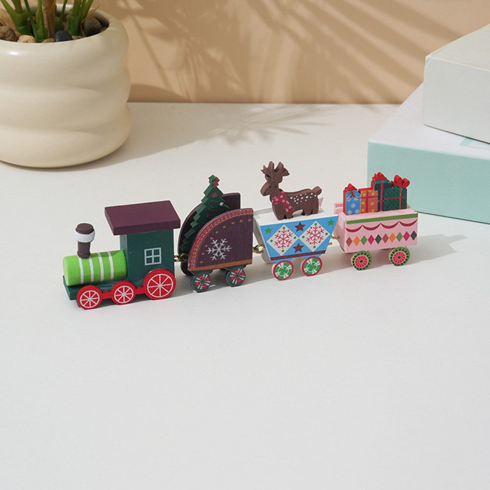 FOUORTUNATE-BEE Weihnachtsszene Weihnachtlicher Mini-Holzzug Deko – Bunte Tischdeko & Geschenkidee