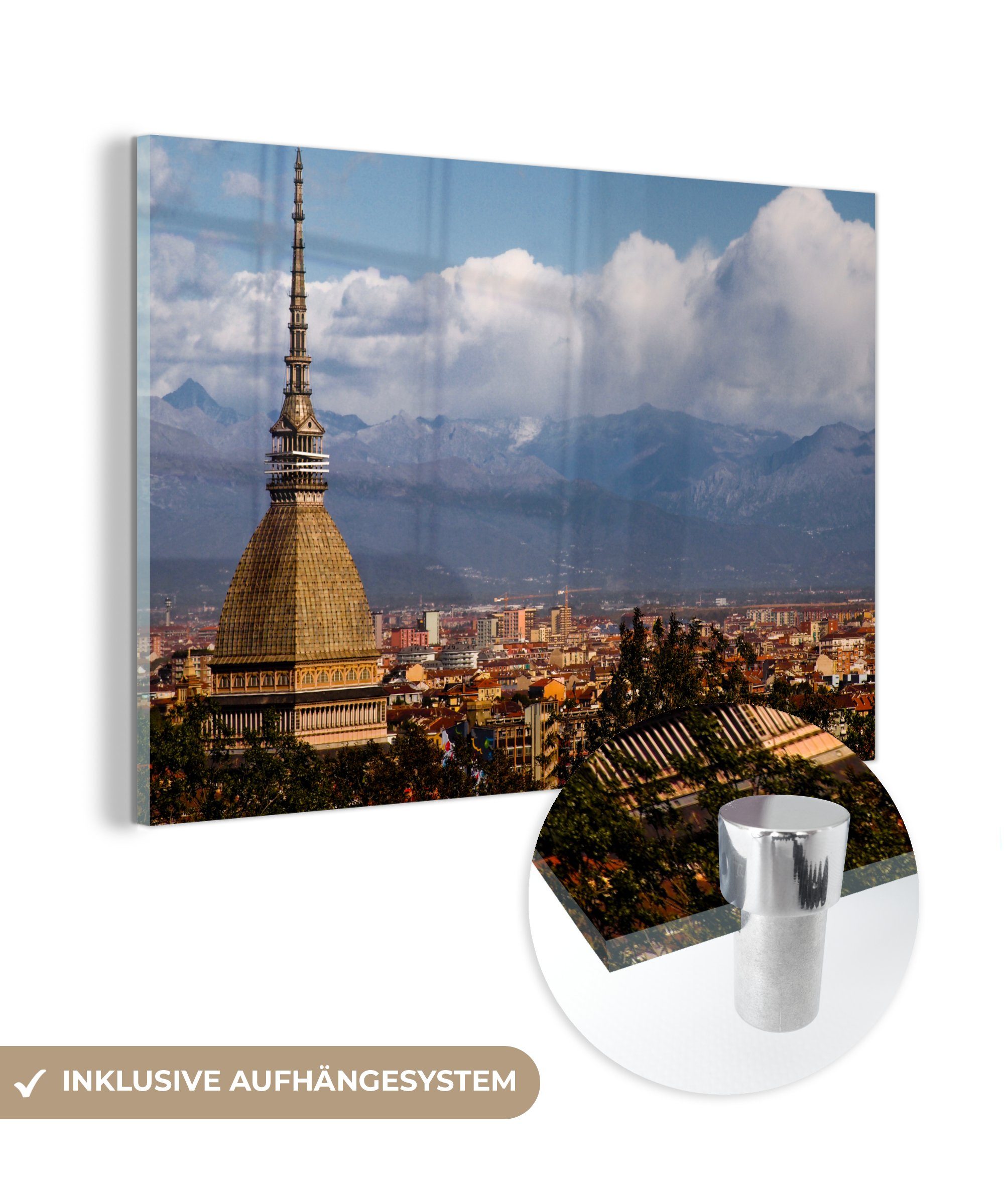 MuchoWow Acrylglasbild Turin - Luft - Berge, (1 St), Acrylglasbilder Wohnzimmer & Schlafzimmer