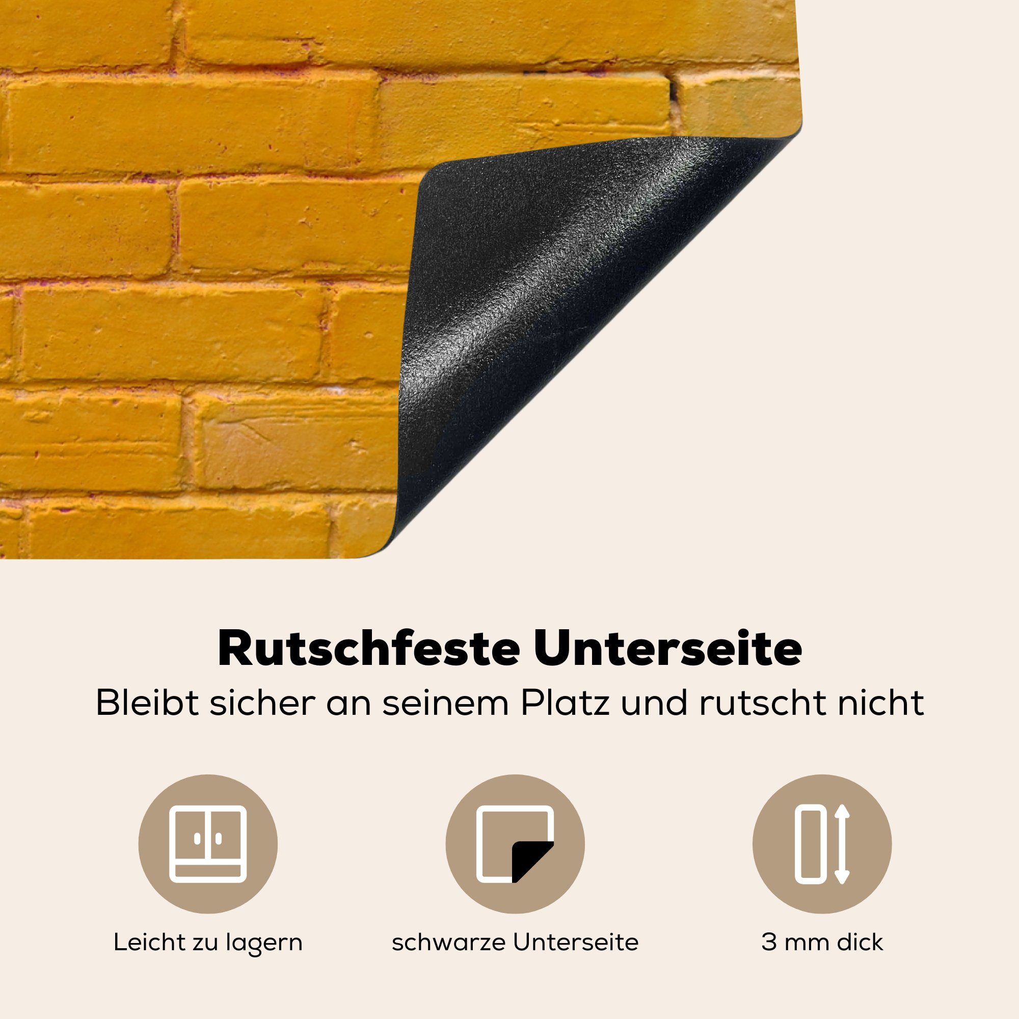 die cm, Ceranfeldabdeckung Schutz Ziegel - Wand, küche, Induktionskochfeld - tlg), (1 Gelb 71x52 Herdblende-/Abdeckplatte für Vinyl, MuchoWow