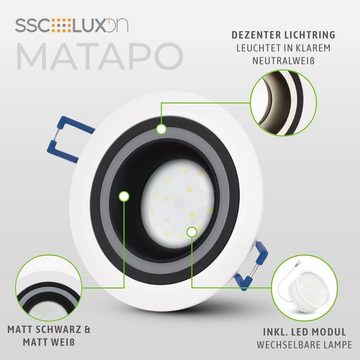 SSC-LUXon LED Einbaustrahler Matapo Design Einbauspot weiss schwarz mit LED Modul dimmbar 4W, Neutralweiß