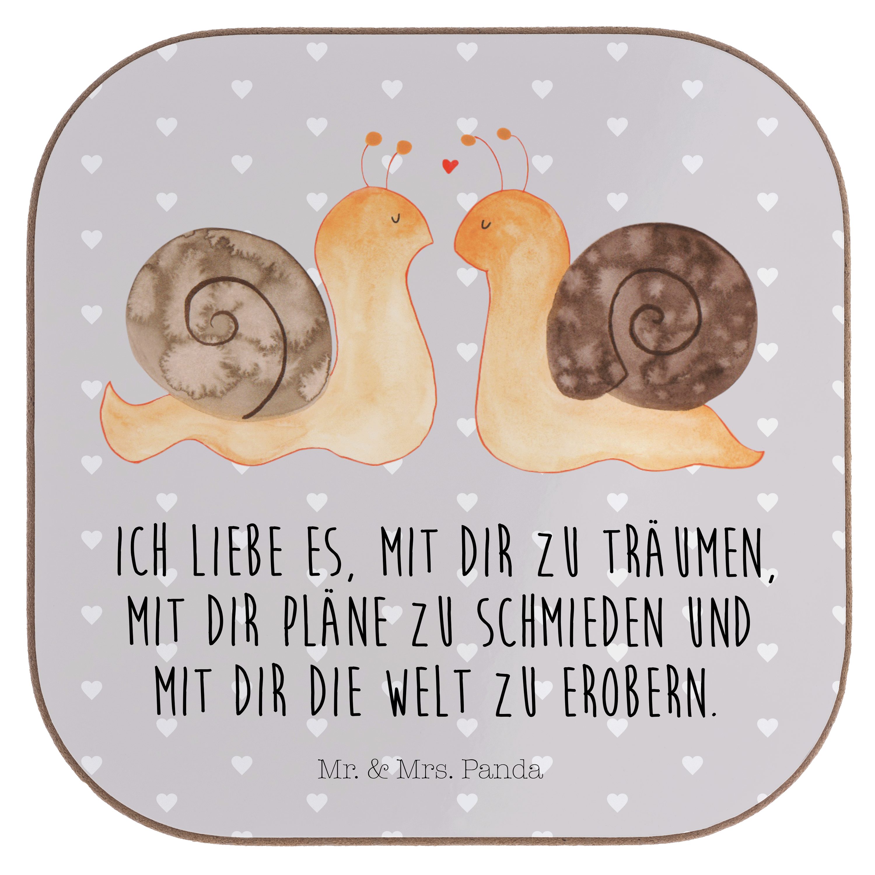 Bierdecke, Getränkeuntersetzer Glasuntersetzer, - & Mrs. Mr. Panda 1-tlg. Grau Liebe - Geschenk, Pastell Schnecken