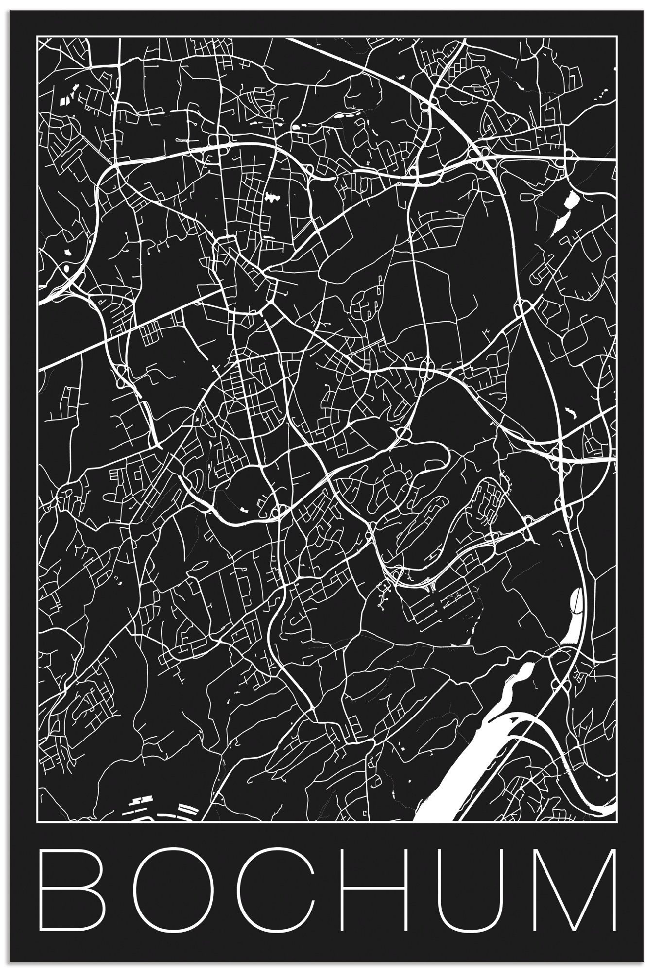 Retro St), Artland Größen Leinwandbild, Wandaufkleber versch. Karte als Deutschland Bochum Poster Deutschland (1 Wandbild Schwarz, oder in Alubild,