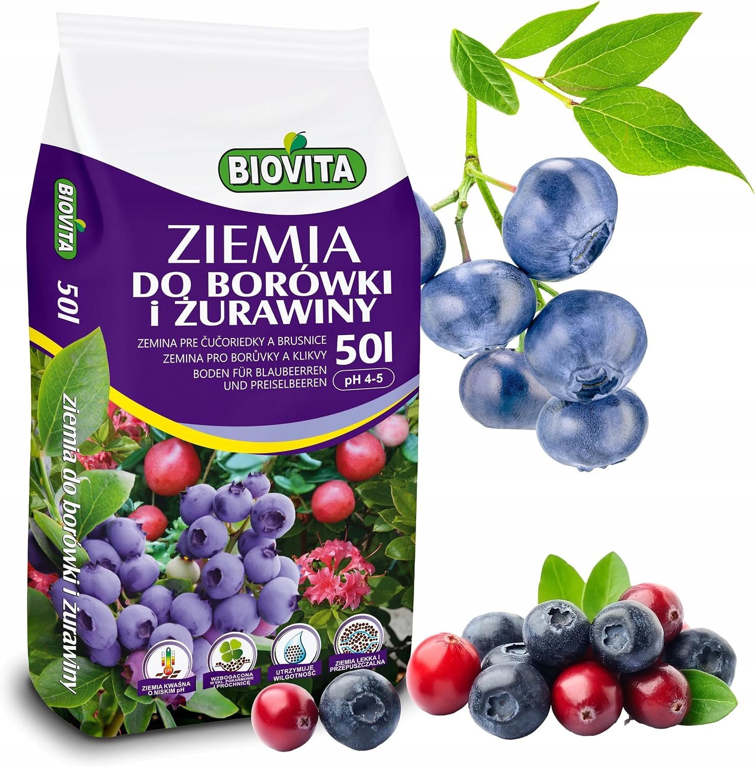 Biovita Blumenerde 50l Gartenerde für Blaubeeren und Cranberries sauer, pH 4-5