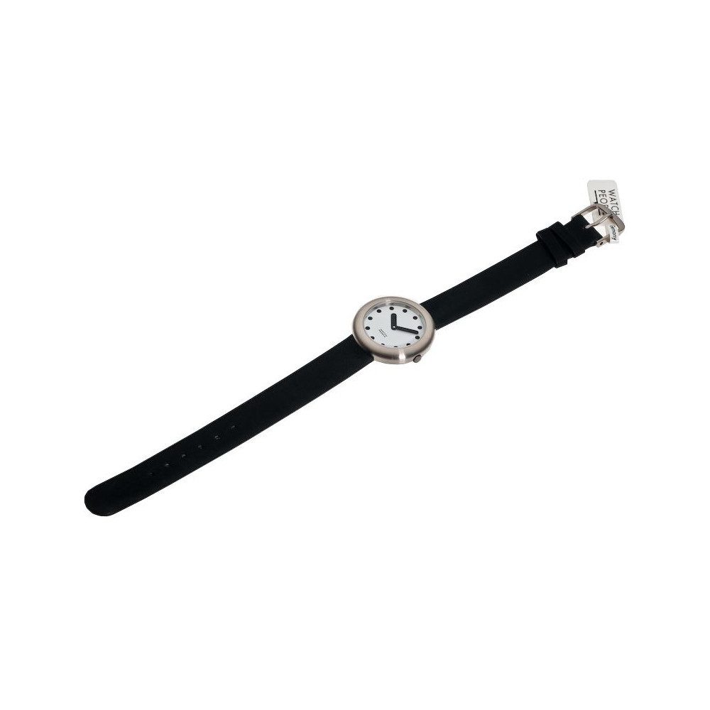 Watchpeople Quarzuhr Damenuhr Liz Edelstahl Lederband Schwarz Weiß WP-9000221, flach und leicht, schwarze Zeiger, versenkte Krone im Gehäuse