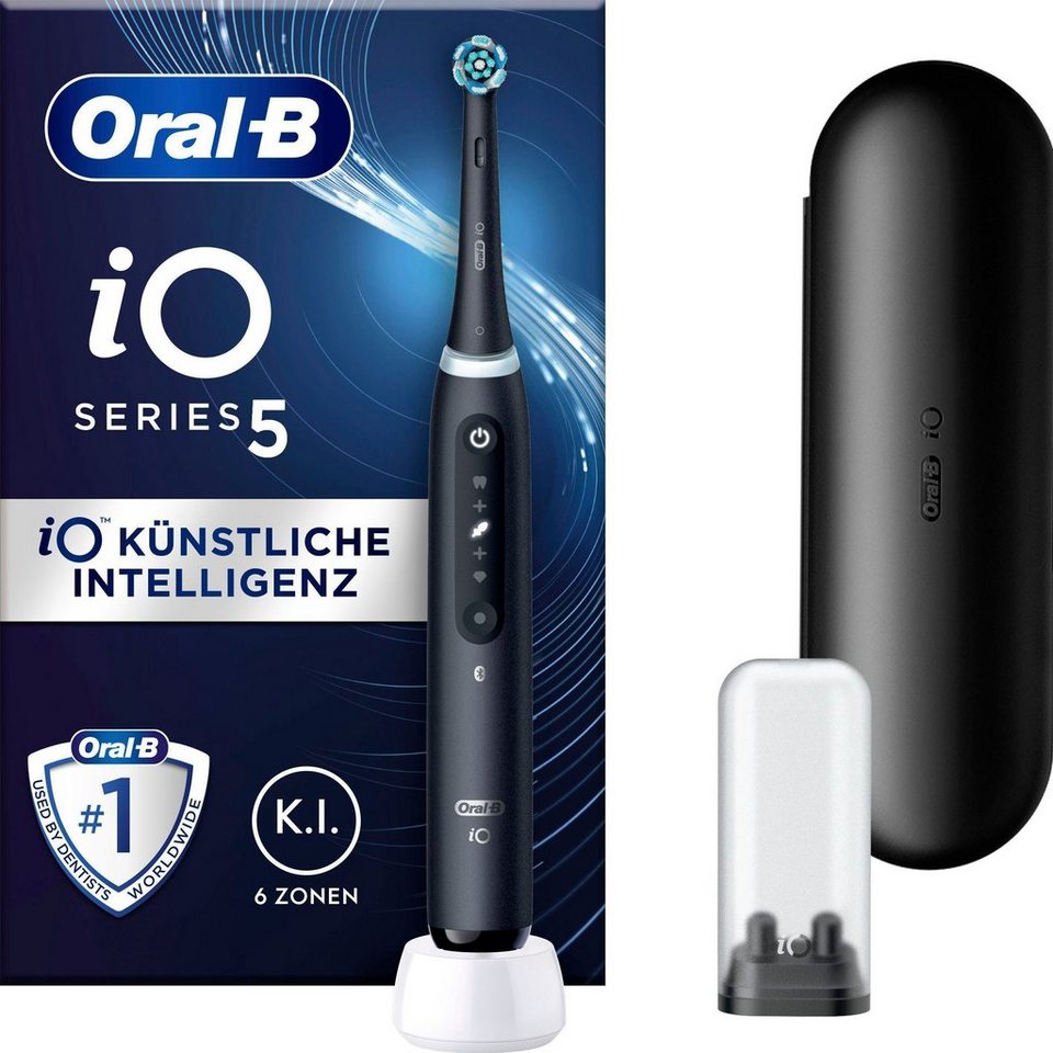 Oral-B Elektrische Zahnbürste iO 5, Aufsteckbürsten: 1 St., mit Magnet-Technologie, LED-Anzeige, 5 Putzmodi, Reiseetui