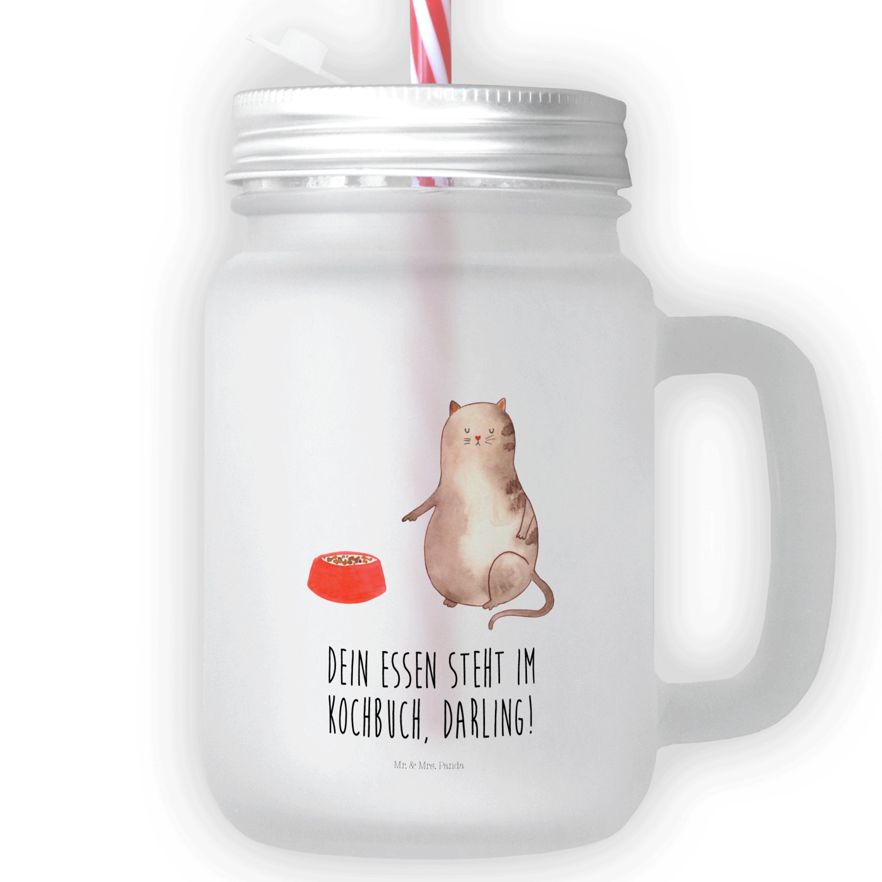 Mr. & Mrs. Panda Glas Katze fressen - Transparent - Geschenk, Katzenmotiv, Henkelglas, Glas, Premium Glas