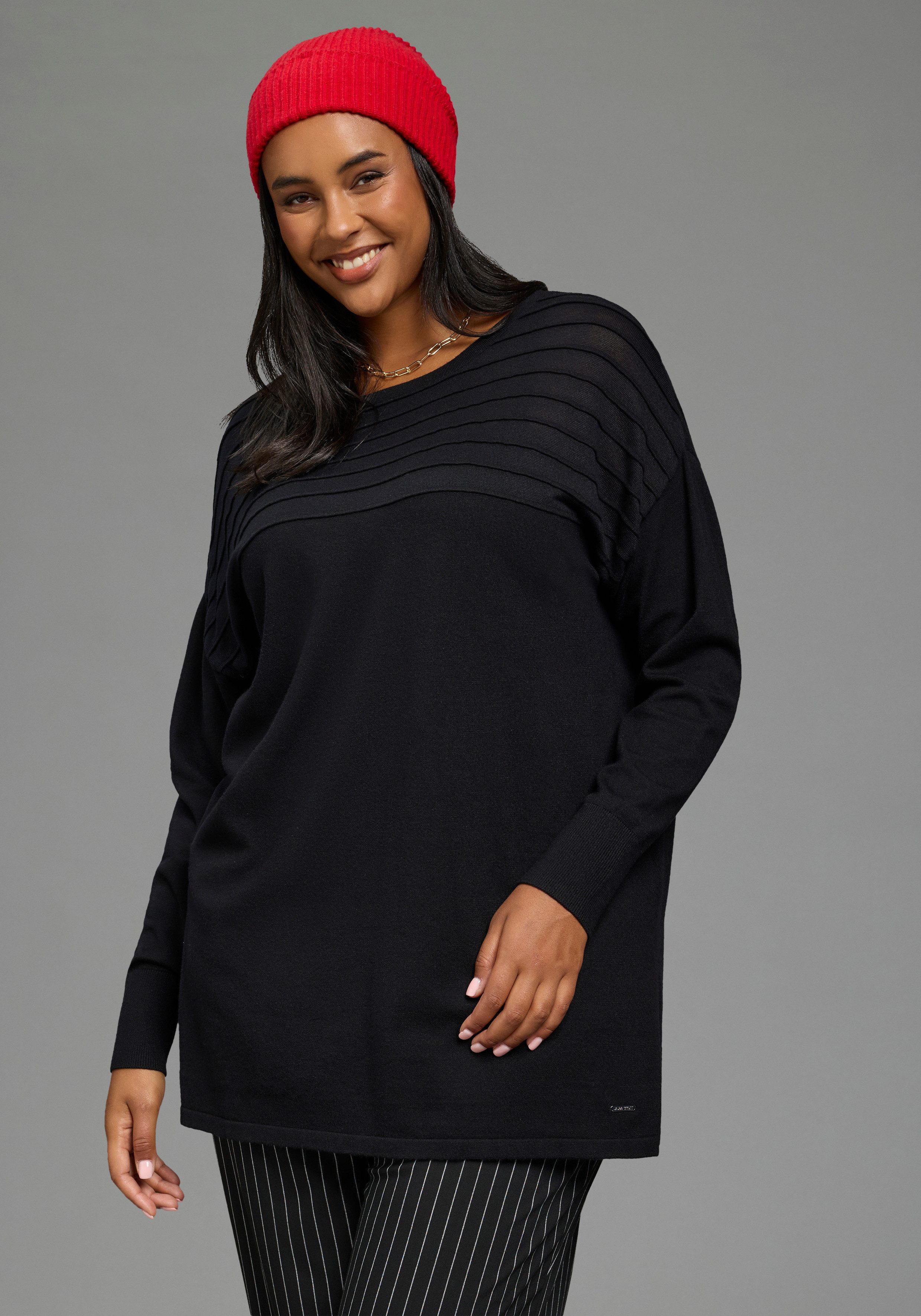 Laura Scott CURVE Strickpullover Große Größen auch in großen Größen, weite Passform, po-bedeckende Länge