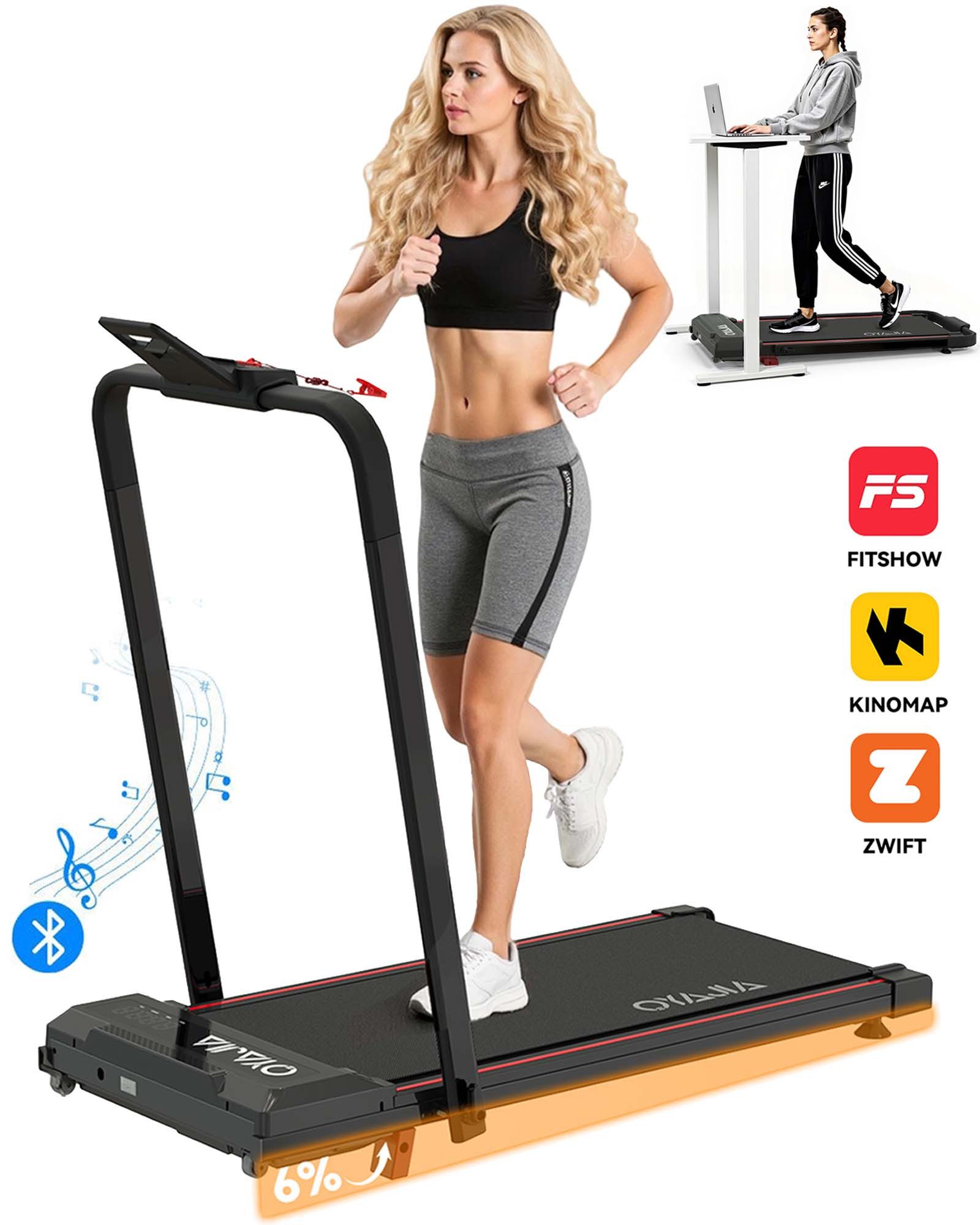 kehot Laufband Leises Laufband für Zuhause mit Steigung (Mit Toolkit, Schmiermittel, bis 6% Steigung), Klappbares Laufband bis12 km/h mit APP Walking Jogging Pad
