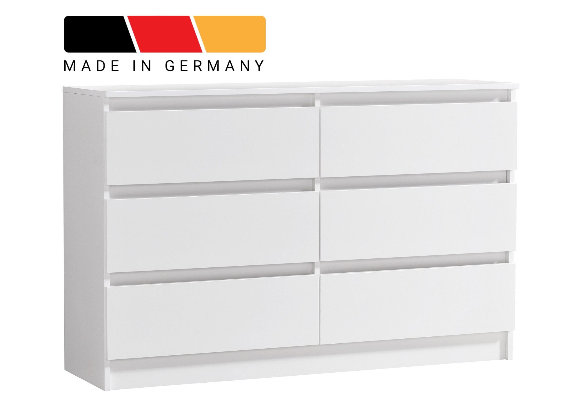 Home Collective Kommode mit 6 Schubladen 95, 120, 140, 160 cm breit Holz Schrank (Highboard Anrichte Schlafzimmer Wohnzimmer Flur Büro Organizer), Kommode 120 cm breit Kommode Sideboard, Weiß