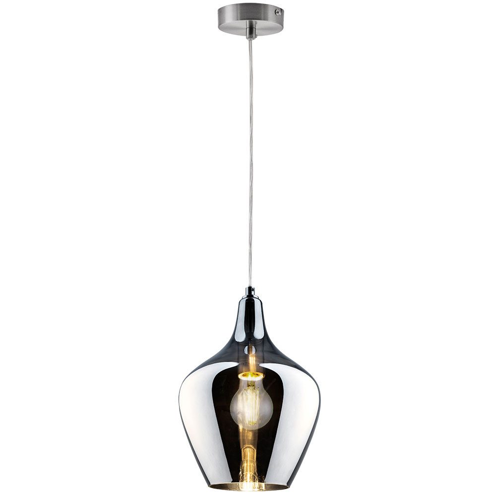 NOWA LED-Hängeleuchte, Leuchtmittel inklusive, Warmweiß, Pendelleuchte Esszimmerlampe Hängeleuchte Glas grau LED nickel-matt