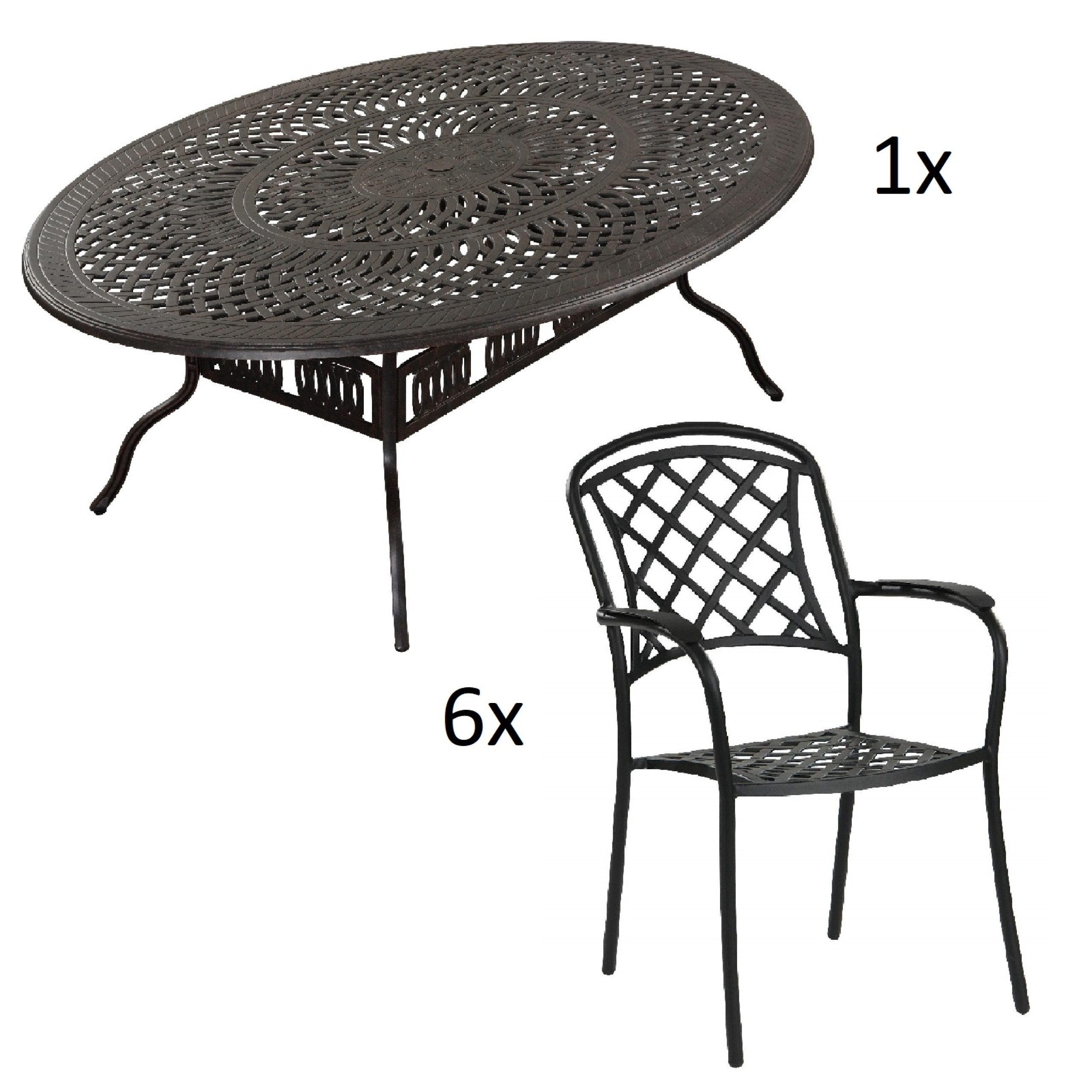 Inko Sitzgruppe Inko 7-teilige Sitzgruppe Alu-Guss bronze Tisch oval 216x152x74 cm cm