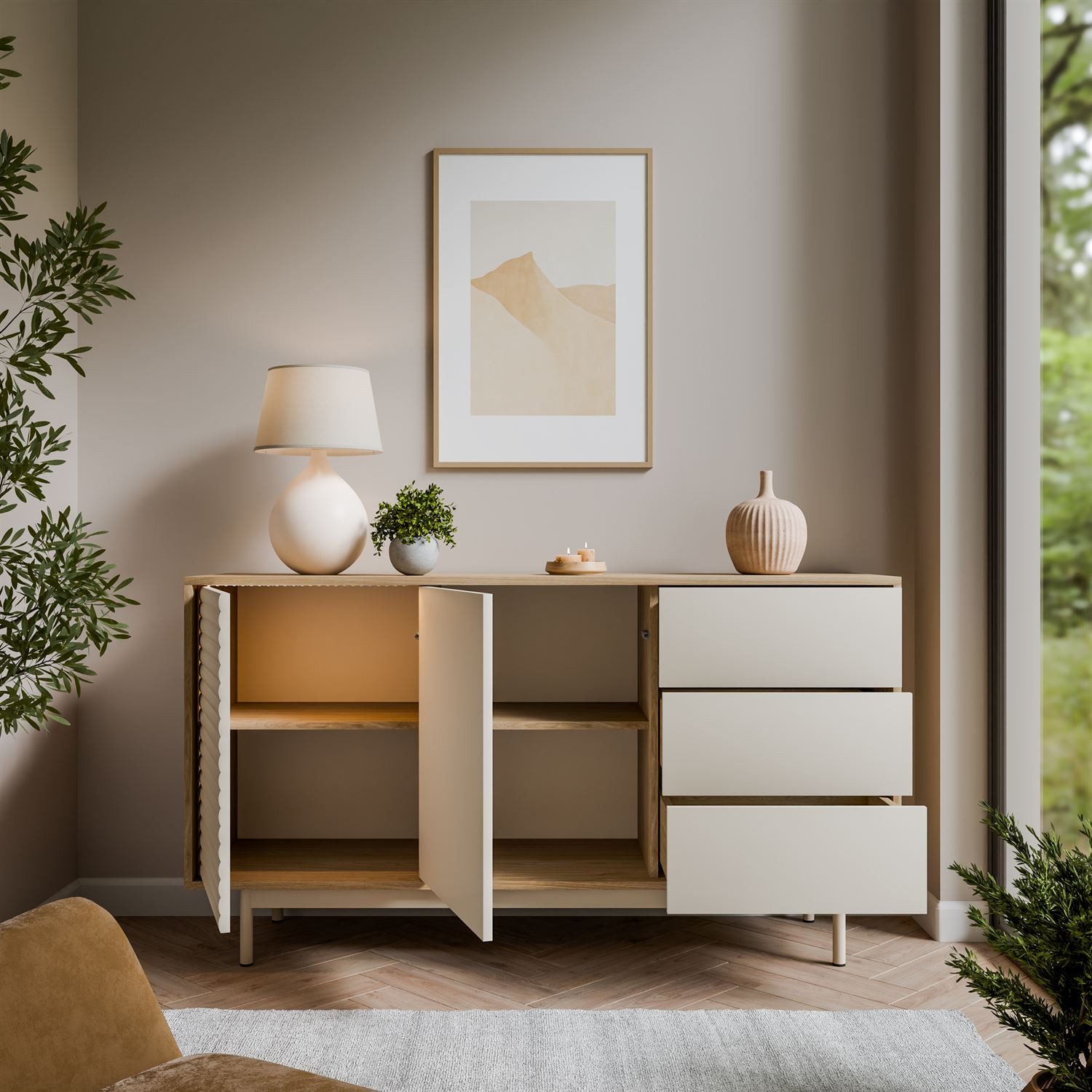 Lookway Kommode FLORENCE 2D3S mit Schubladen und LED-Beleuchtung