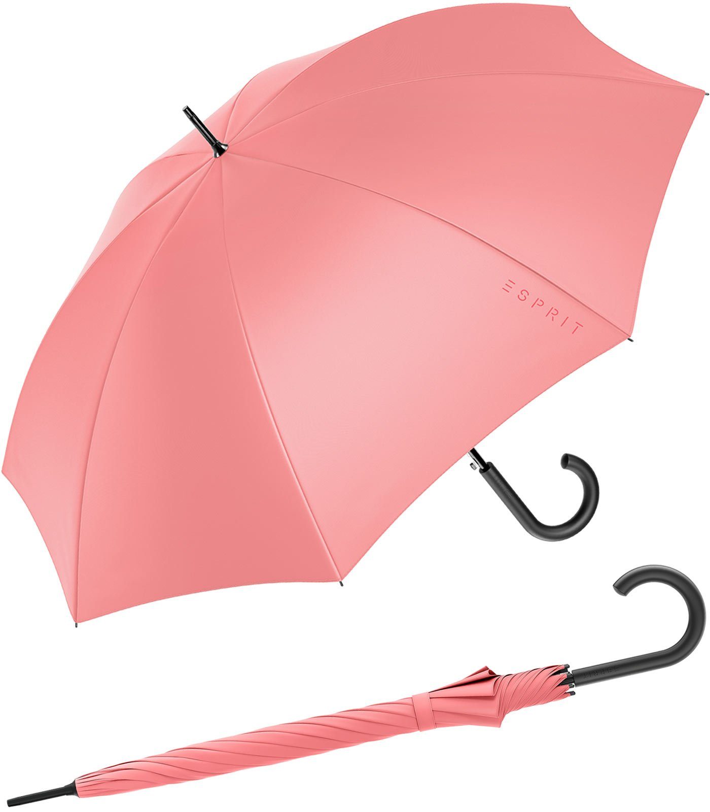 Esprit Stockregenschirm Damen-Regenschirm mit Automatik FJ 2022, groß und stabil, in den Trendfarben koralle