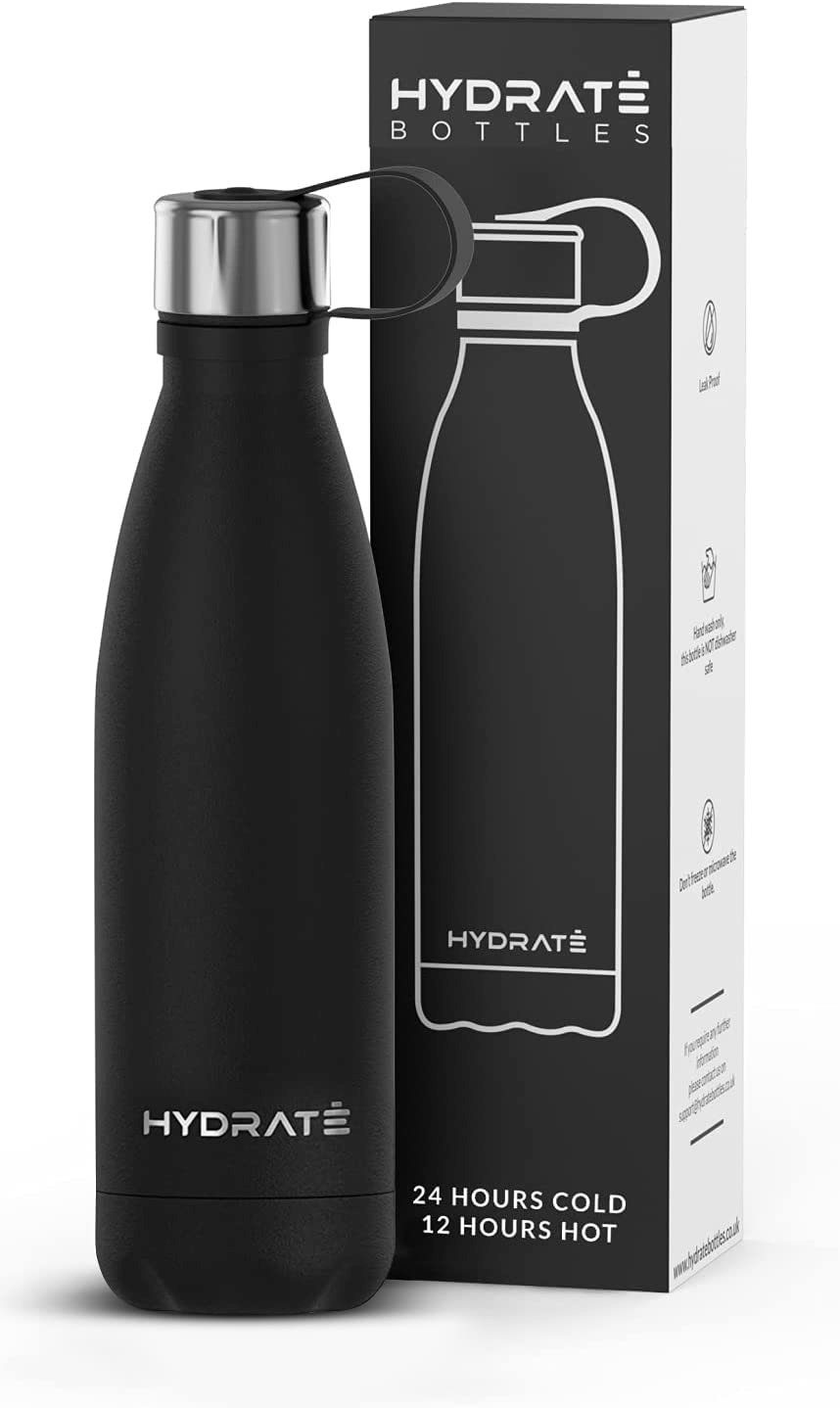 Wasserflasche Bottles Schwarz Isolierte Hydrate Schwarz 500ml - BPA Karbon Edelstahl Edelstahl Ruß - Isolierflasche Frei, 500ml