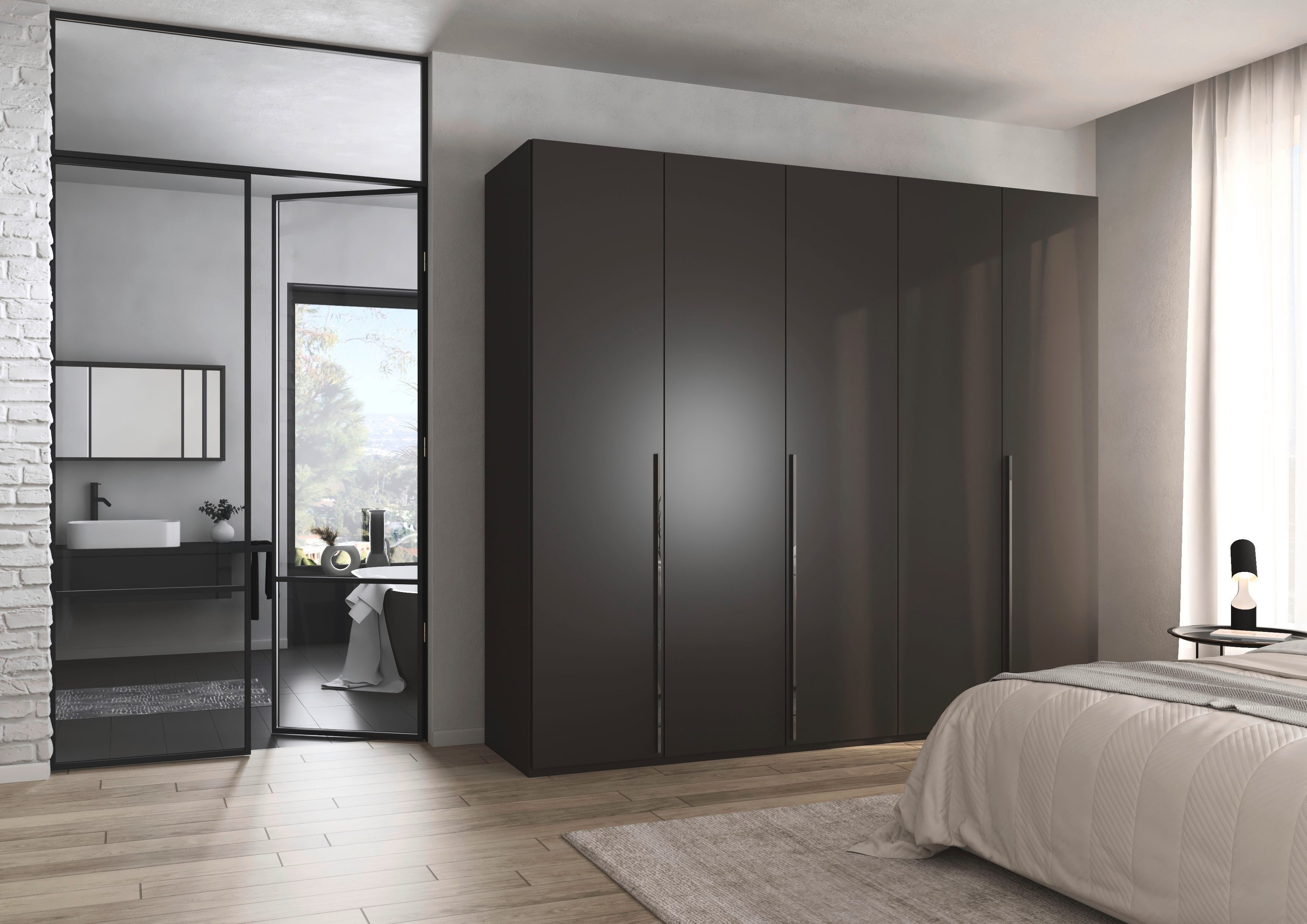 rauch Drehtürenschrank Kleiderschrank Schrank Garderobe Wäscheschrank BESTSELLER MONTCLAR (3 Ausstattungen BASIC/CLASSIC/PREMIUM (SOFT-CLOSE), Breiten 201-400 cm) Front in Glas/Hochglanz/Dekor/Grauspiegel in 5 Breiten MADE IN GERMANY