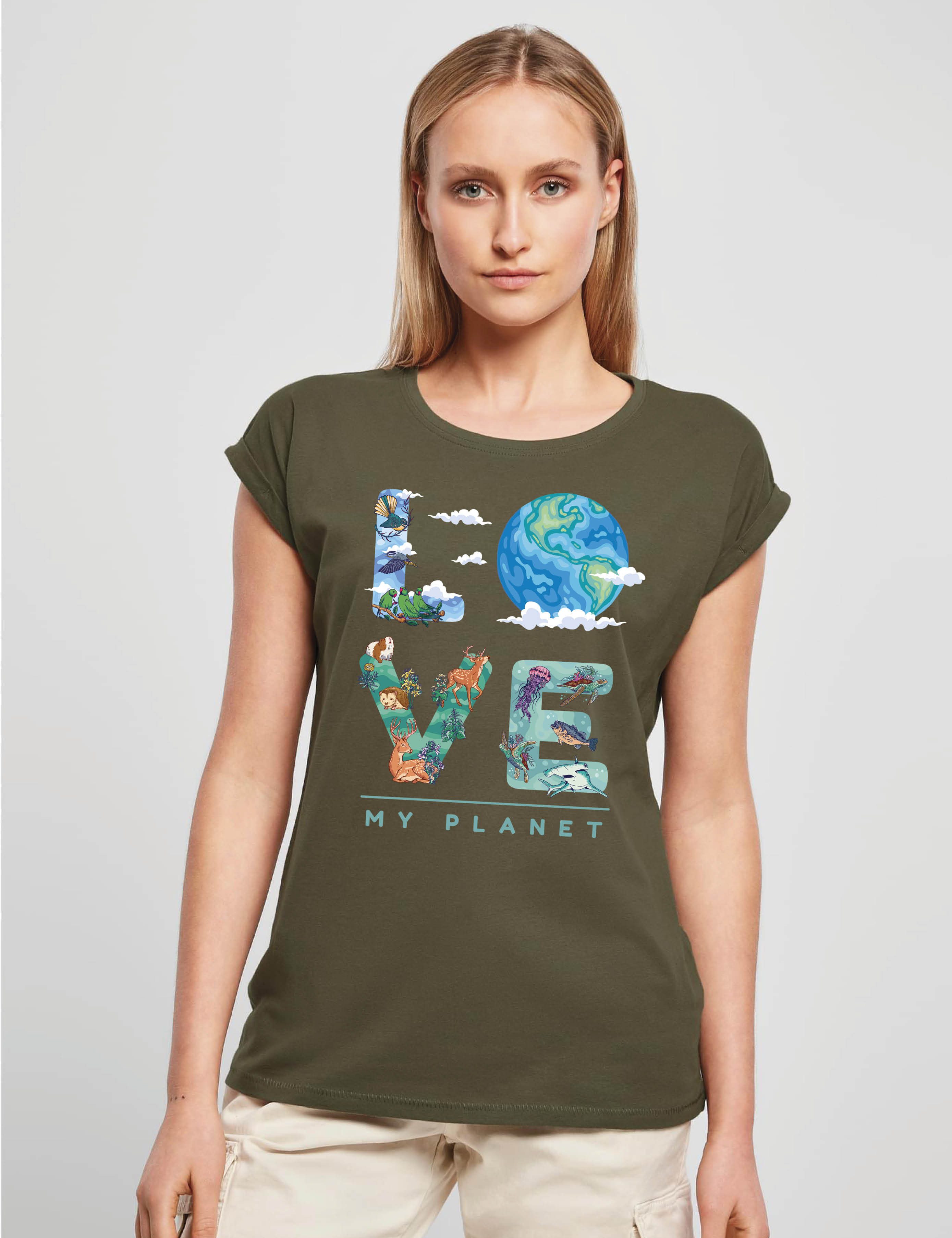 Youth Designz Print-Shirt "LOVE MY PLANET" Damen T-Shirt Statement Geschenk Frauen Motiv mit stylischen Frontprint für Frauen