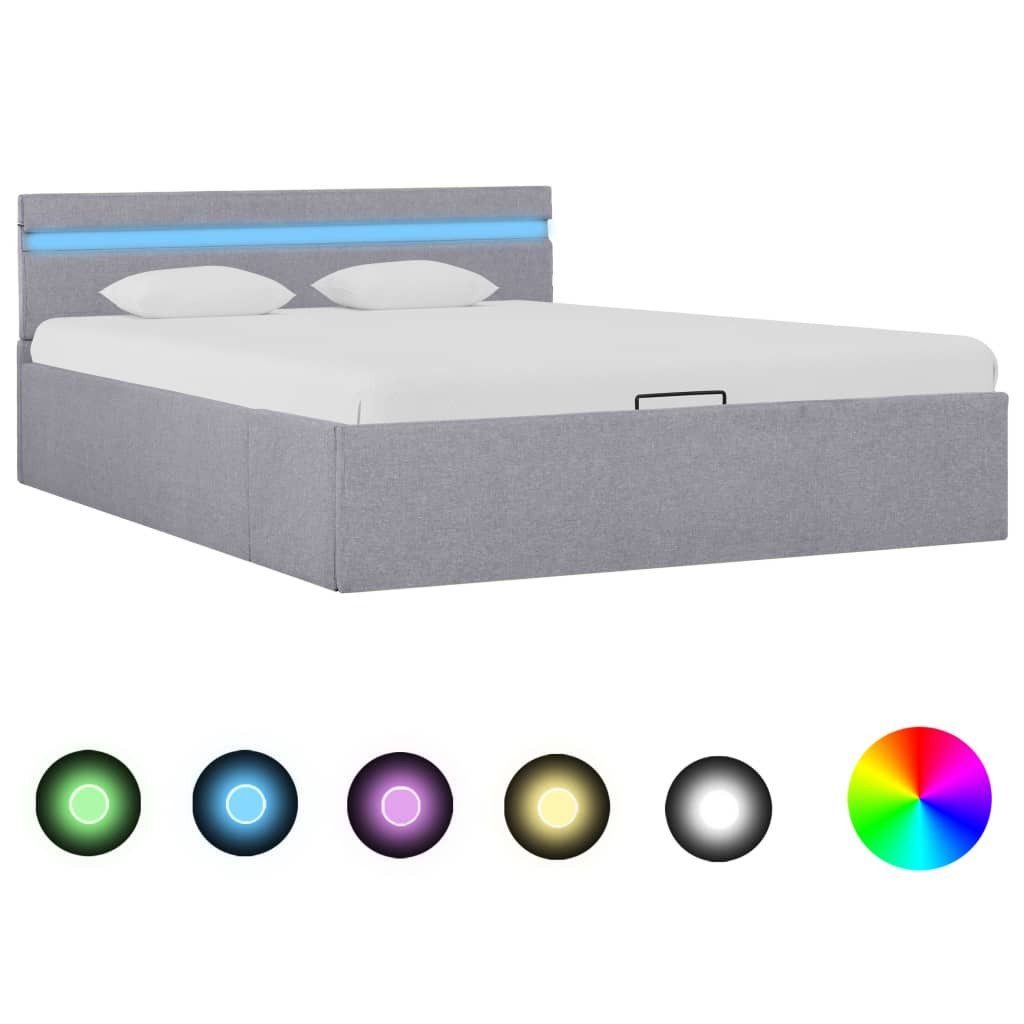 vidaXL Bett Bett mit Bettkasten Hydraulisch LED Hellgrau Stoff 120x200 cm
