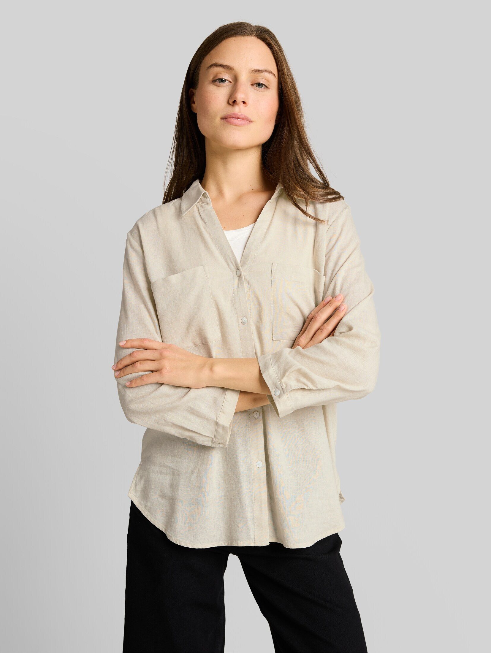 TOM TAILOR Langarmbluse Blusen & Shirts Hemdbluse mit Leinenanteil