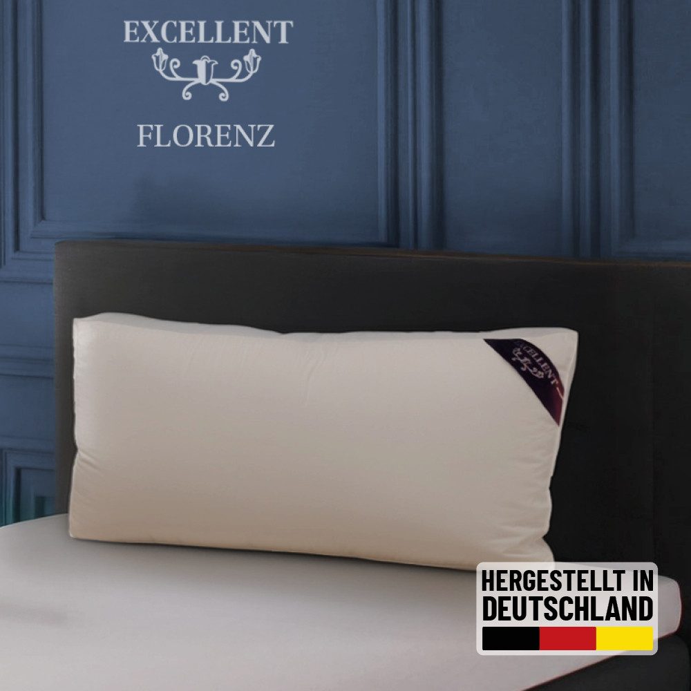 Excellent 3-Kammer-Kopfkissen Florenz, Daunenstützkissen mit 10 cm Außensteg, Füllung: 100% Daunen (Außenkammern), 100% Federn (Kern), Bezug: 100% Baumwolle, Seitenschläfer, Rückenschläfer, Kissen hergestellt in Deutschland, allergikerfreundlich