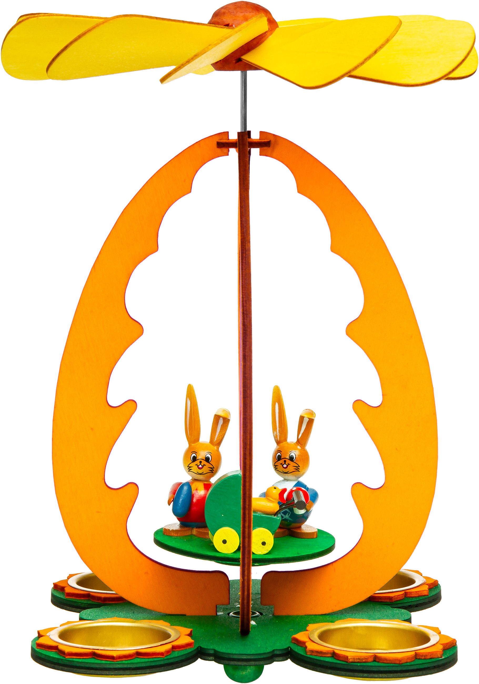 SIKORA Osterfigur Holz Pyramide Osterei Teelicht Osterdeko Pyramide mit Osterhase - OD04, Stimmungsvolle Dekoration für Ostern & Frühling - handbemalt