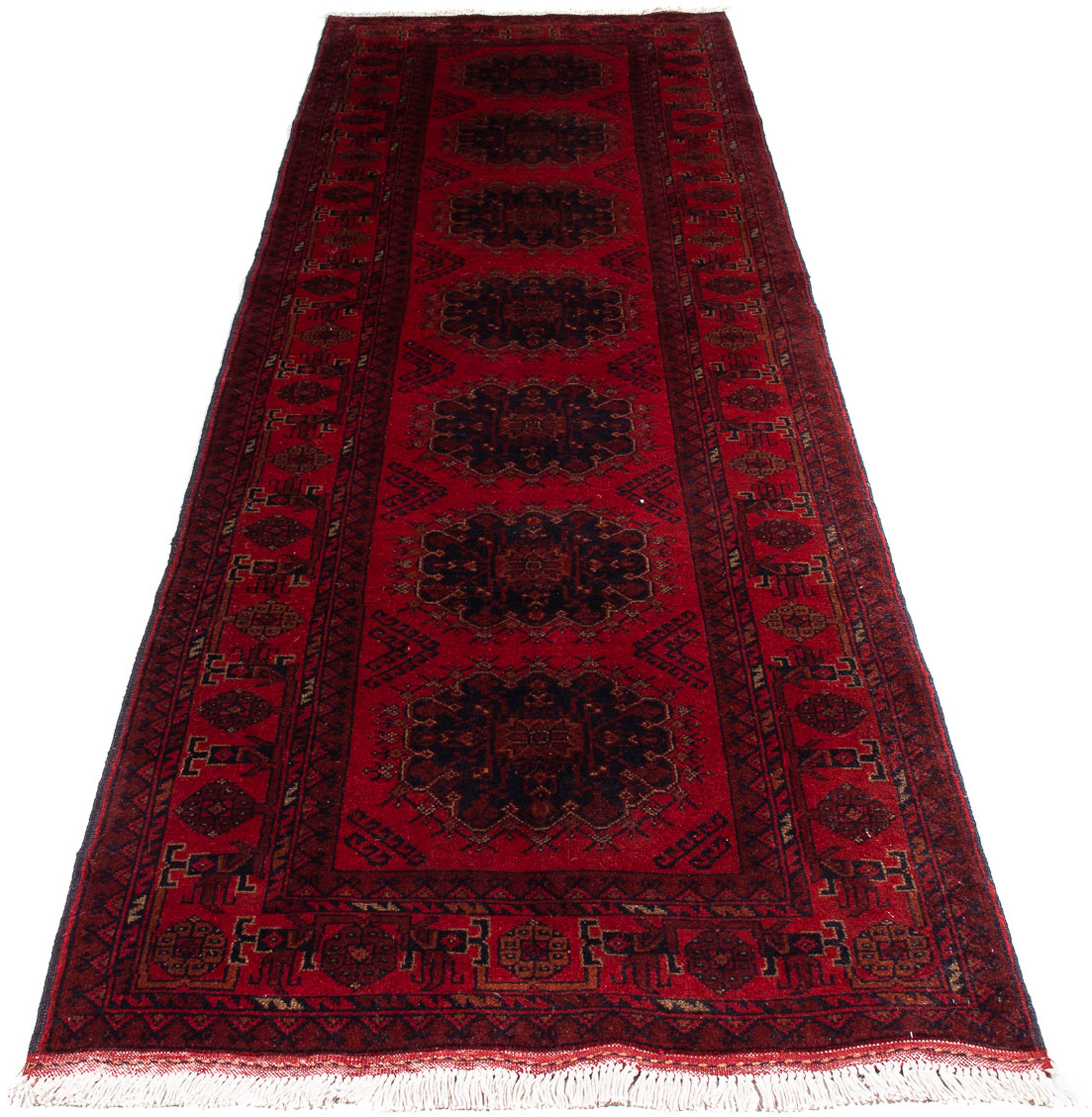 Orientteppich Afghan - Kunduz - 295 x 82 cm - dunkelrot, morgenland, rechteckig, Höhe: 7 mm, Wohnzimmer, Handgeknüpft, Einzelstück mit Zertifikat | Kurzflor-Teppiche
