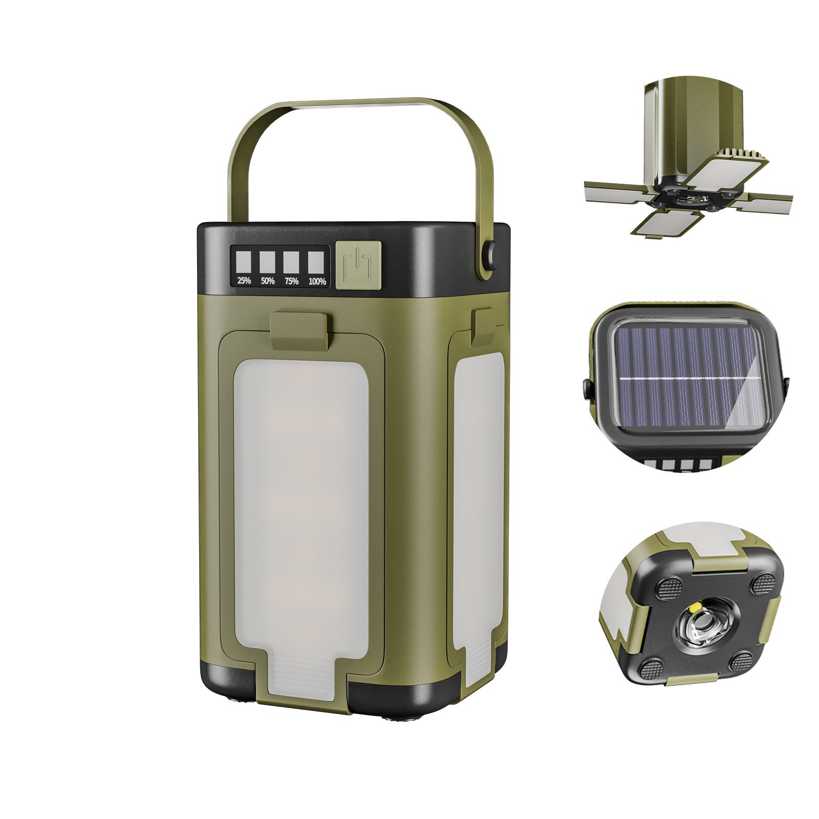Tekoo LED Gartenleuchte LED Campinglampe Solar faltbar Akku Laterne Outdoor mit Powerbank, LED fest integriert, Warmgelb, Kaltweiß, Orange, 360° Flächenlicht, 4 ausklappbare Lichtflügel, SOS-Blinkfunktion