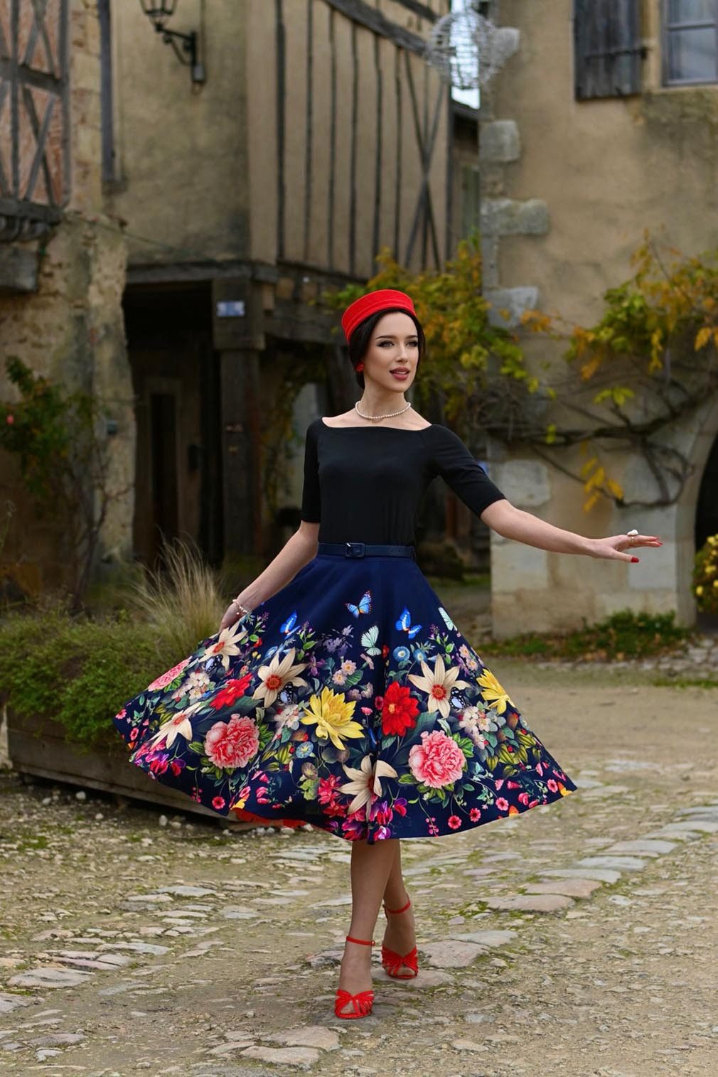 Hearts & Roses London A-Linien-Rock Butterfly Meadow Floral Blumen Vintage günstig online kaufen