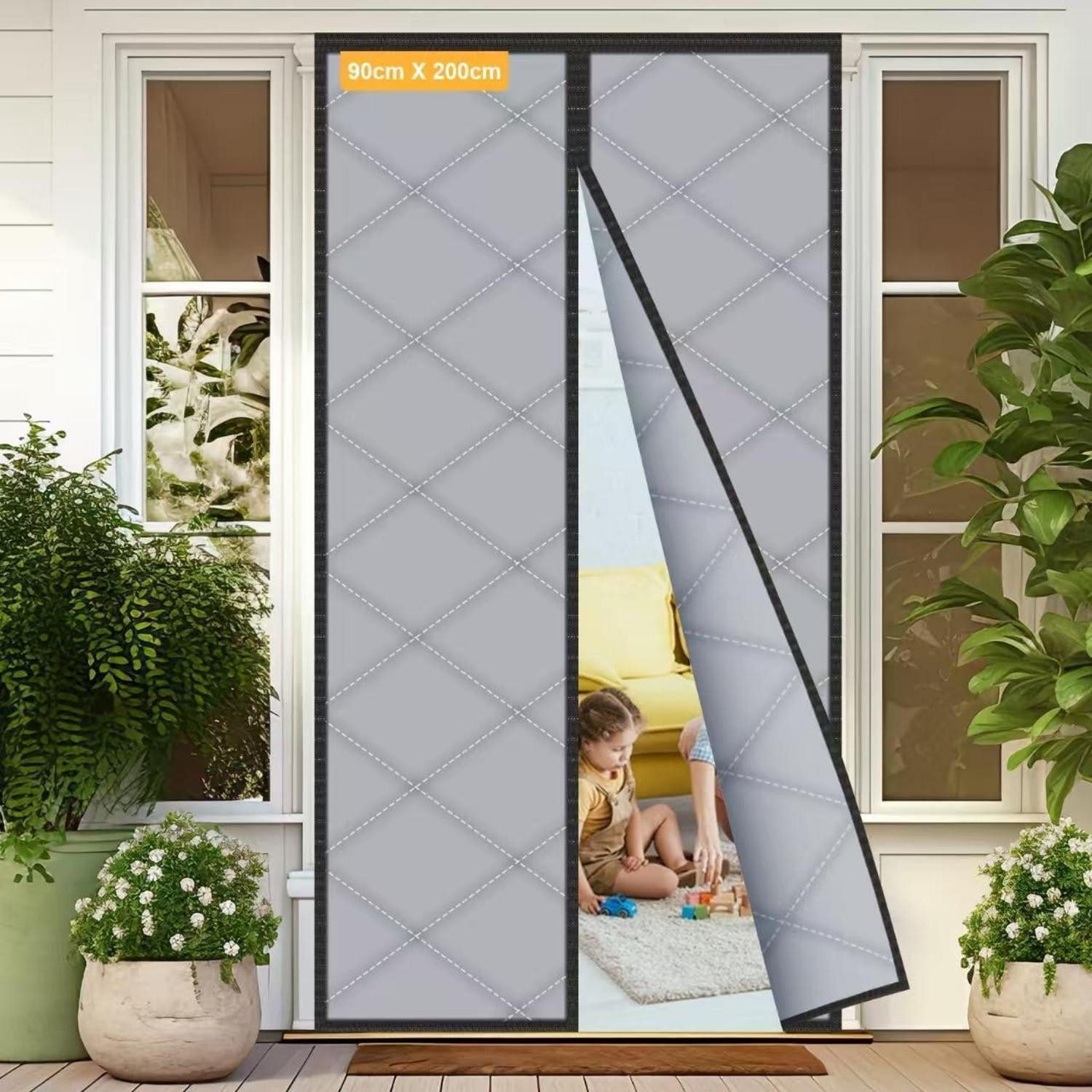 LuxusKollektion Türvorhang Thermo Türvorhang Kälteschutz Magnetisch Winddicht 90 x 200 cm Grau