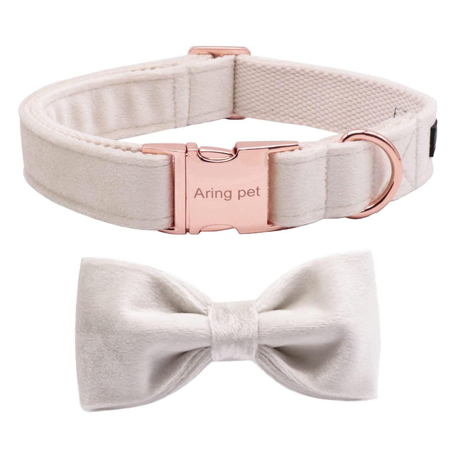 LuxusKollektion Hundefliege Hundehalsband Samt mit Fliege XL Weiss, Textil