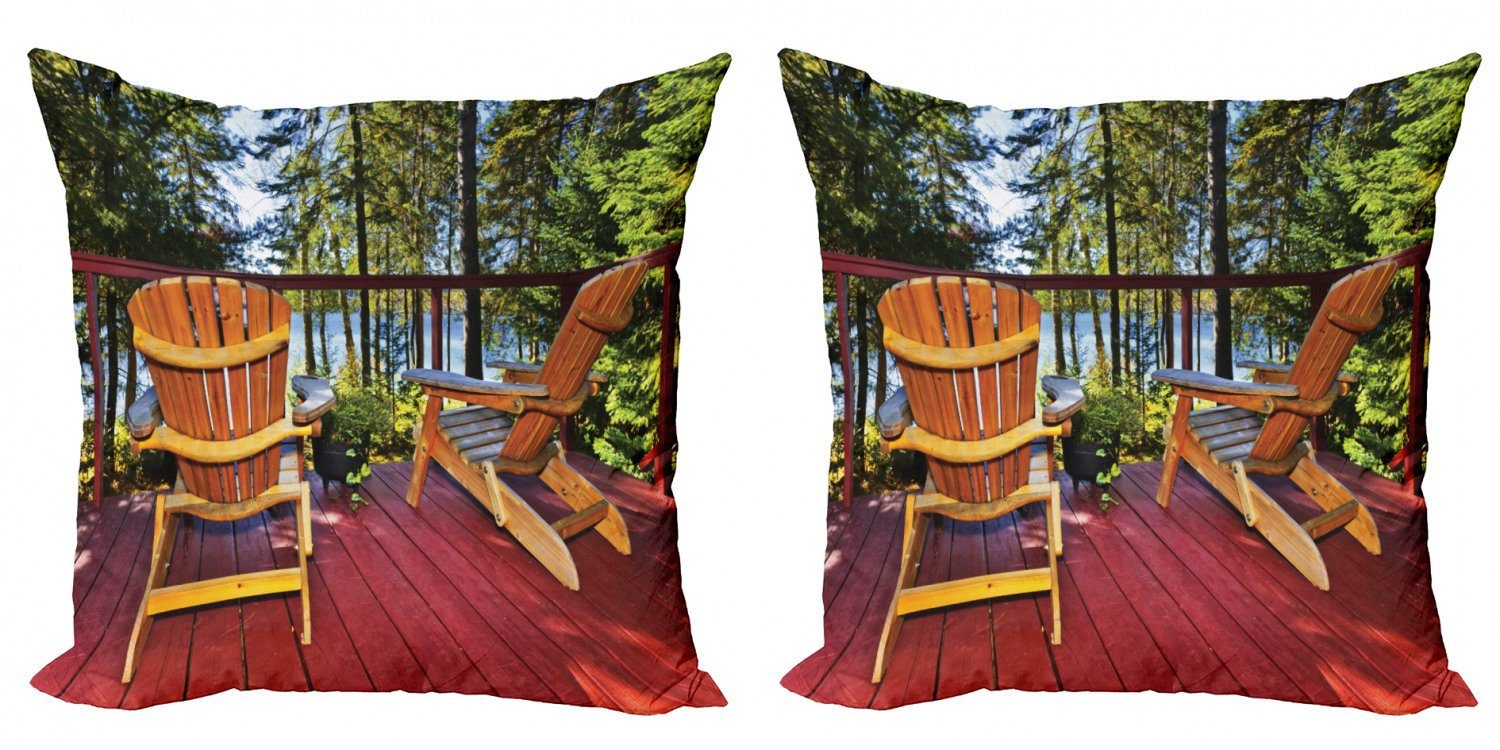 Kissenbezüge Modern Accent Doppelseitiger Digitaldruck, Abakuhaus (2 Stück), Wald Adirondack Stühle auf Veranda
