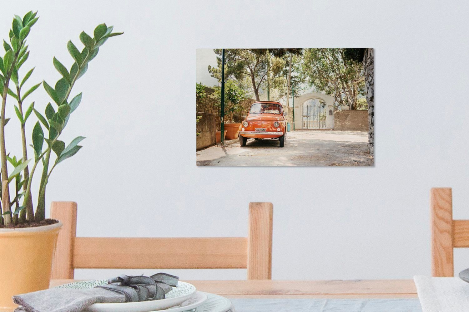 Leinwandbild von Auto OneMillionCanvasses® Straßen 30x20 Aufhängefertig, den Wandbild Leinwandbilder, St), geparkt cm Wanddeko, Capri, in (1 Einzigartiges