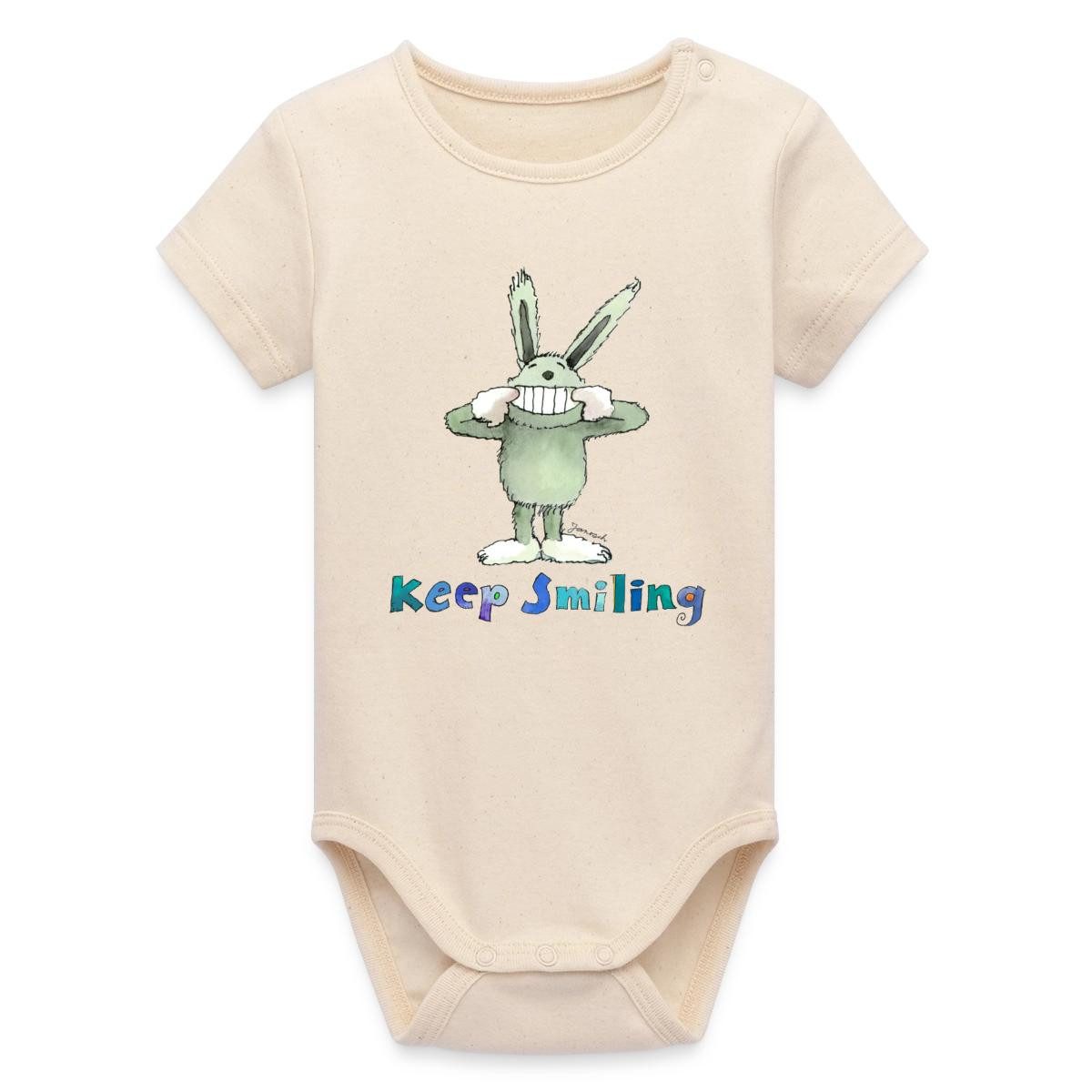 Spreadshirt Kurzarmbody Janosch Keep Smiling Hase Baldrian Bio Kurzarm Baby Body (1-tlg)