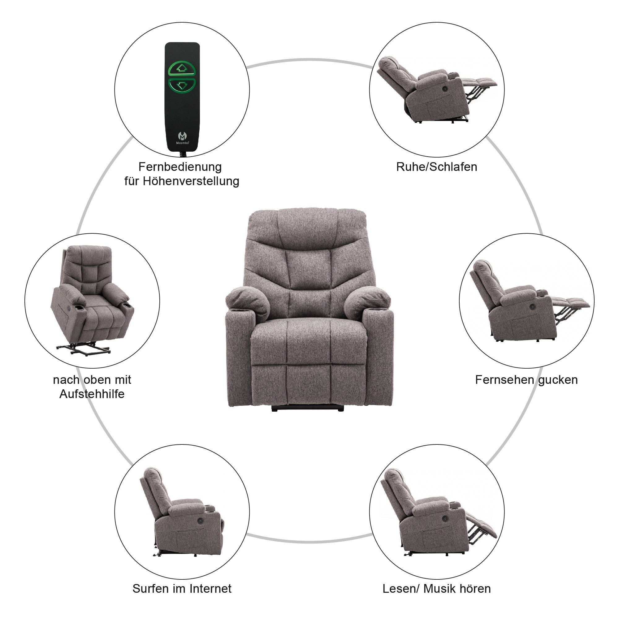 MCombo Relaxsessel MCombo Elektrische Aufstehhilfe Relaxsessel Fernsehsessel 7286, mit Relaxfunktion – Bild 5 von 5